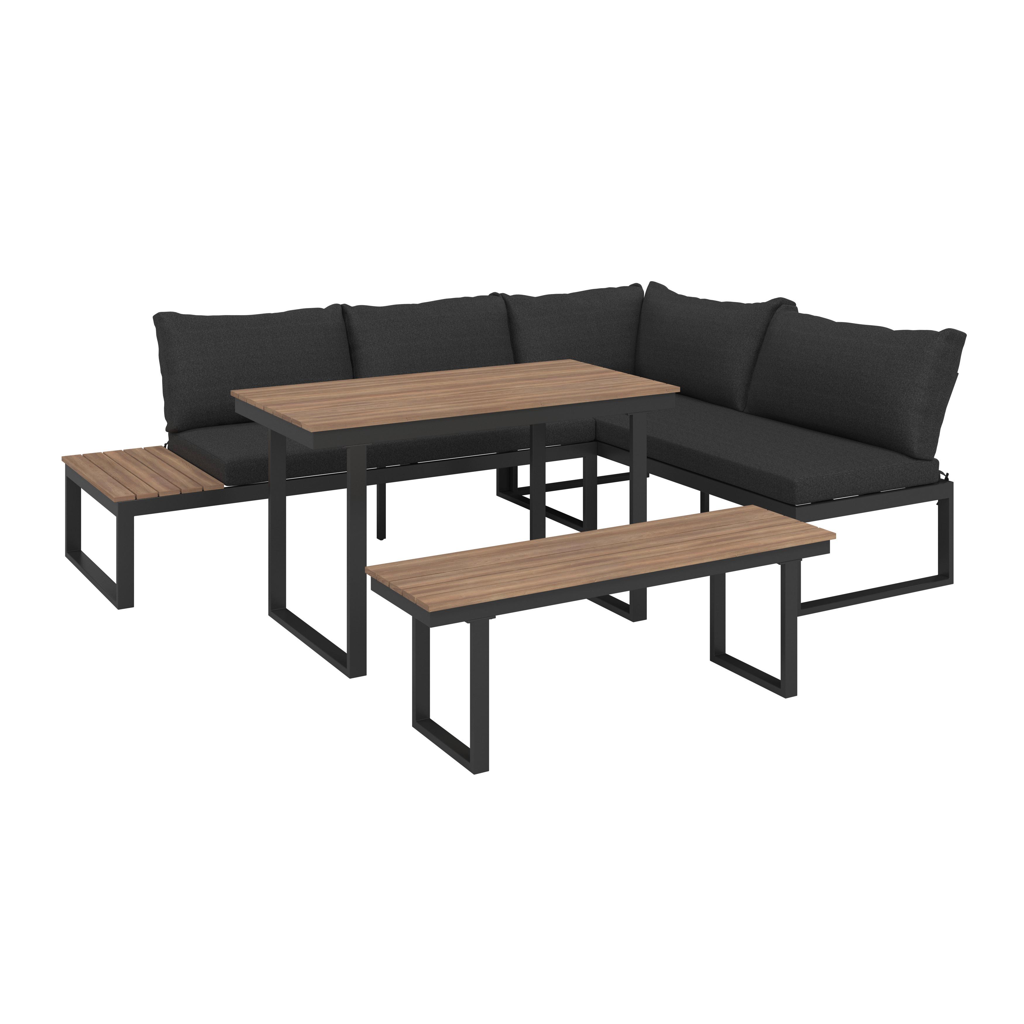 Loungegarnitur 3-Tlg Bern Metall/Kunststoff mit Kissen - Dunkelgrau/Anthrazit, MODERN, Kunststoff/Textil (254/184cm) - Beldano