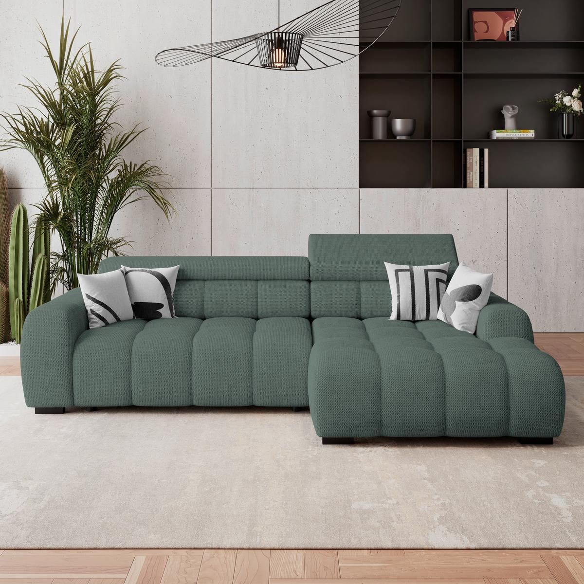 Ecksofa Fargo S Grün, B: 285 Cm - Schwarz/Grün, Trend, Textil (285/168cm)