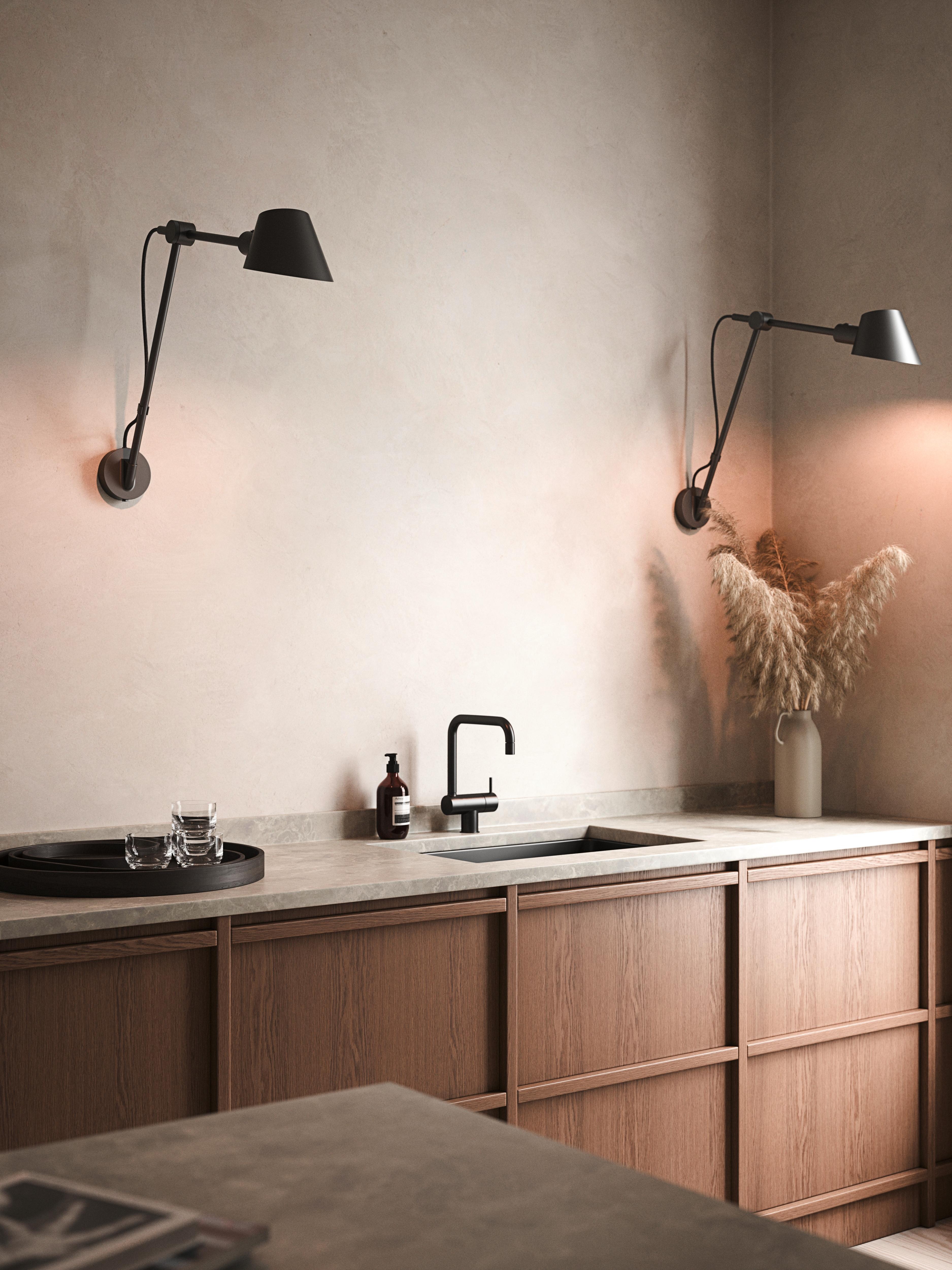 Wandleuchte Japandi Schwarz D: 58 cm - Schwarz, Design, Metall (58/54,5cm) - Nordlux