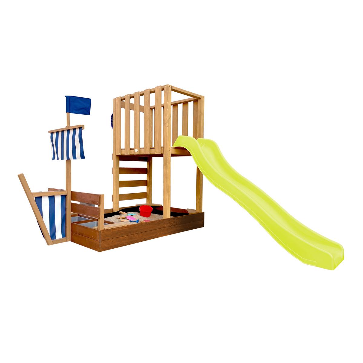 Spielturm Vicky mit Rutsche Limegrün - Limette/Braun, Basics, Holz/Kunststoff (180,5/87/150cm) - Ambia Garden