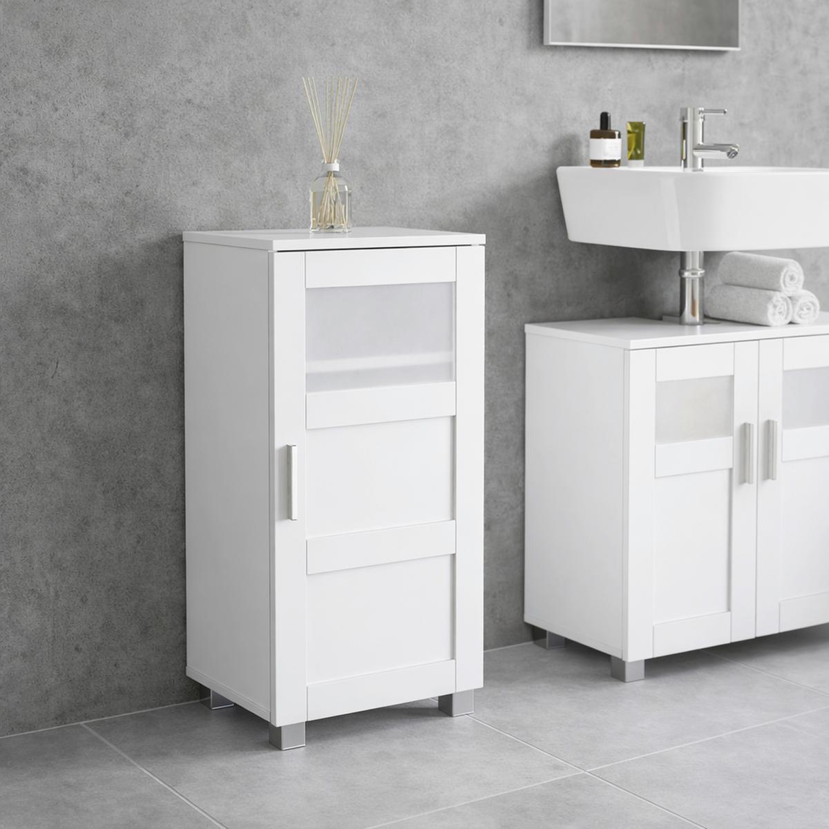 MIDISCHRANK Nilari Weiß B: 38cm - Weiß/Grau, Trend, Glas/Holzwerkstoff (38/70/28cm) - MID.YOU