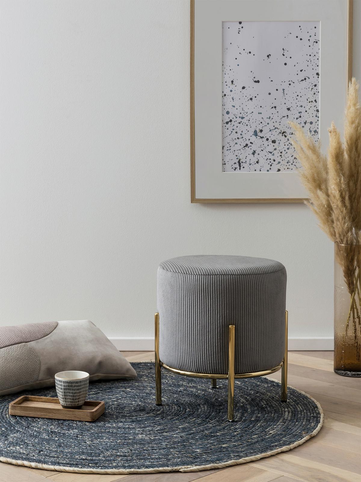 Hocker Grau, Goldfarben B: 35 Cm - Goldfarben/Grau, MODERN, Textil (35/38/35cm) - Livetastic