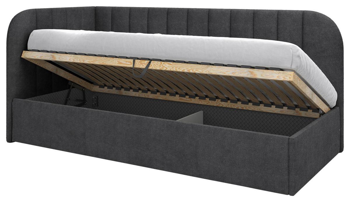 Polsterbett Millow Links Dunkelgrau Lf: 90x200 Cm - Dunkelgrau/Schwarz, MODERN, Holz/Holzwerkstoff (90/200cm) - MID.YOU