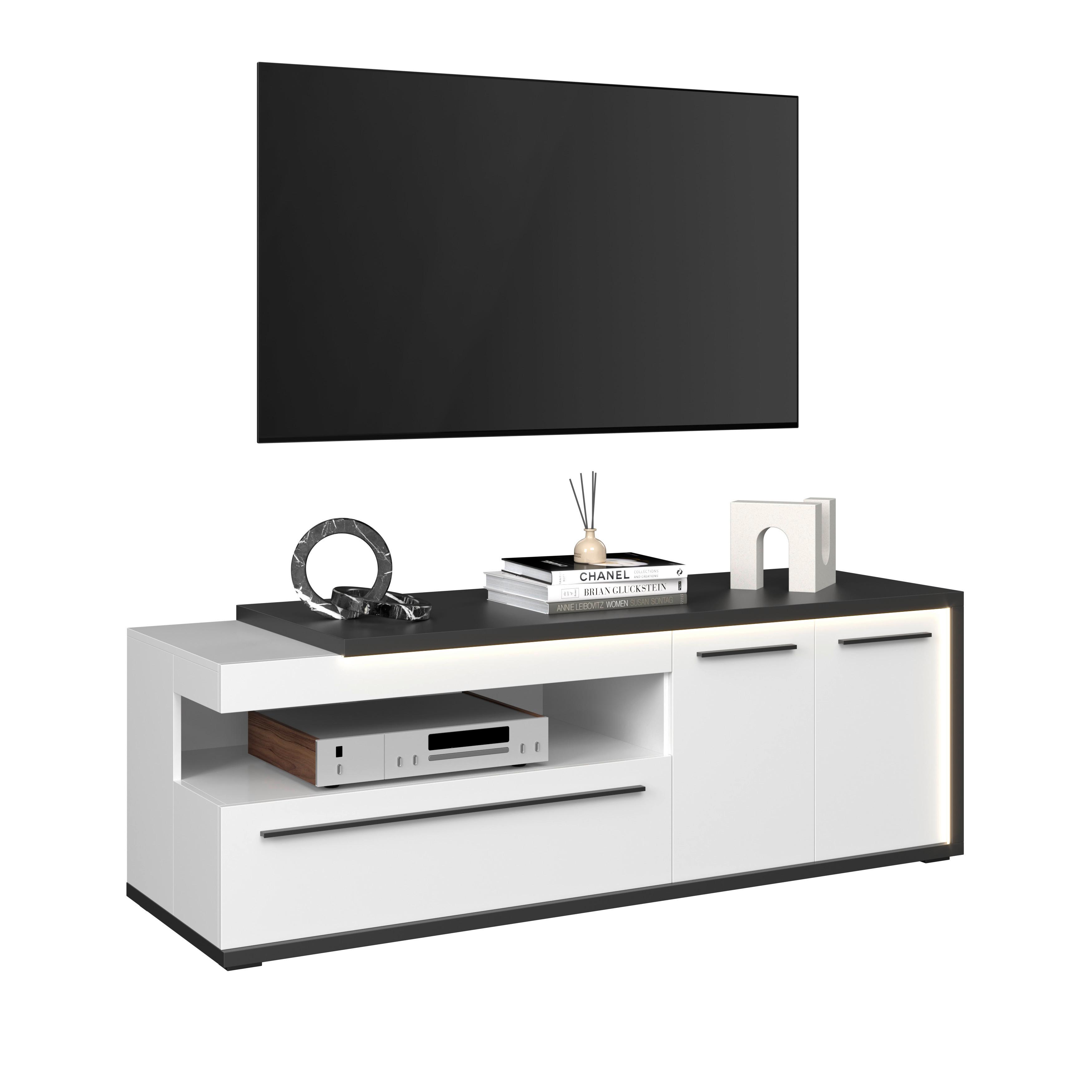 TV-Lowboard Ambiente B:163,6cm Alpinweiss, Anthrazit - Weiß Hochglanz/Anthrazit, MODERN, Holzwerkstoff (163,6/56,6/53,6cm)