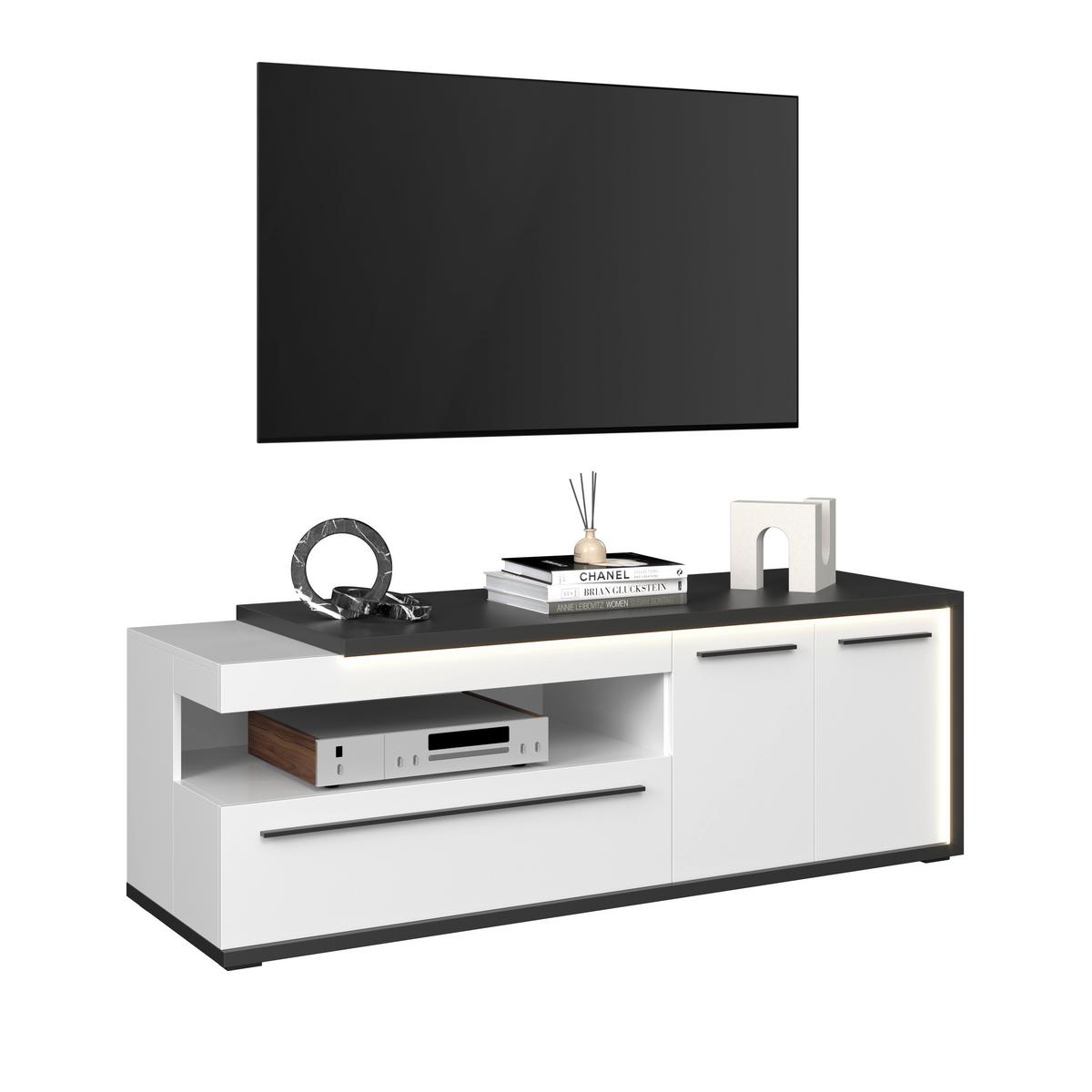 Wohnwand Ambiente Plus Anthrazit/ Weiß B: 300,2 cm - Weiß Hochglanz/Anthrazit, MODERN, Glas/Holzwerkstoff (285,5/199,1/53,6cm)
