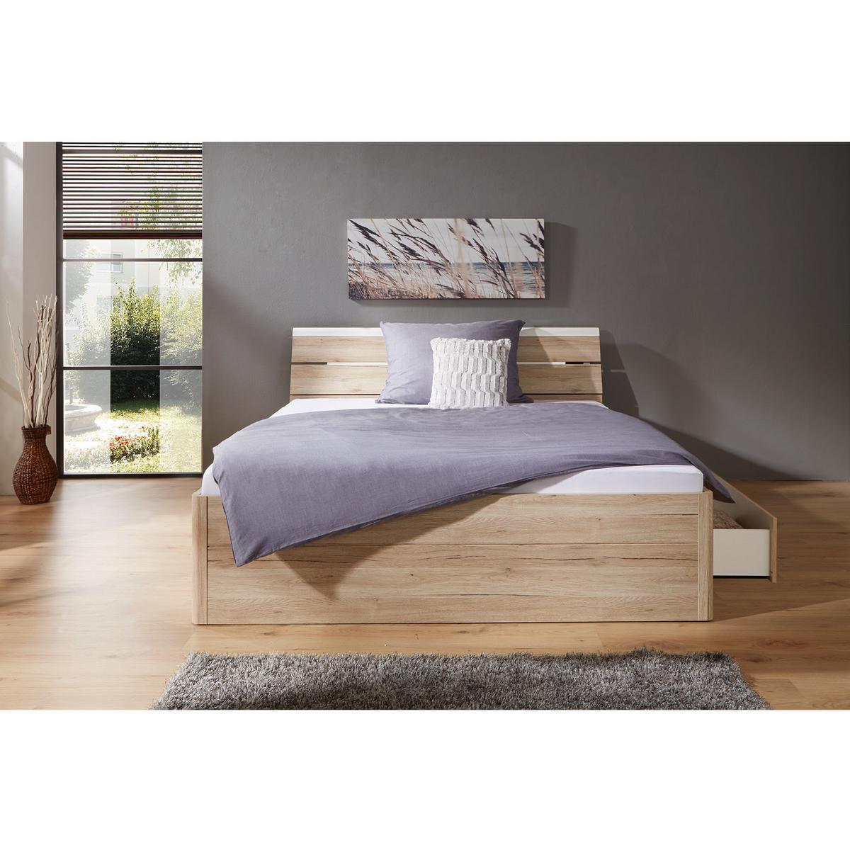 Bett Inkl. Laden + Led 140x200 Mars, Eiche Dekor - Eichefarben/Eiche San Remo, MODERN, Holzwerkstoff (140/200cm) - MID.YOU