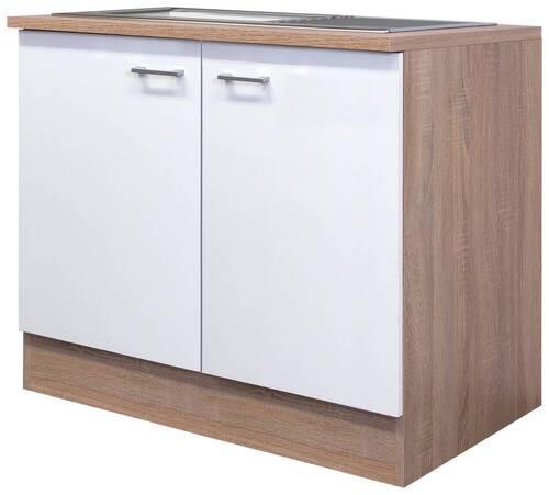 Spülenschrank Mit Spüle Samoa B: 100 cm Weiß/Eiche Dekor