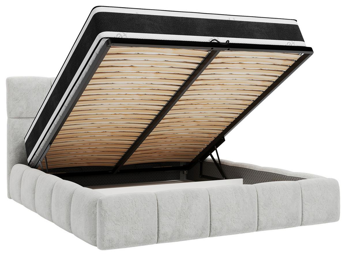 Polsterbett Cherry Mikrofaser Velours, Grau, Lf: 140x200 cm - Hellgrau/Schwarz, MODERN, Holz/Holzwerkstoff (140/200cm) - MID.YOU