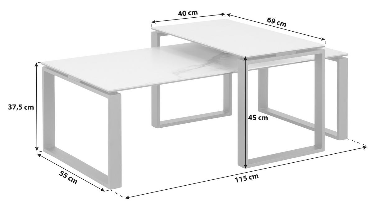 Dohányzóasztal  Szett Katrine - fekete/fehér, Trend, Üveg/fém (115/55/45cm) - MID.YOU