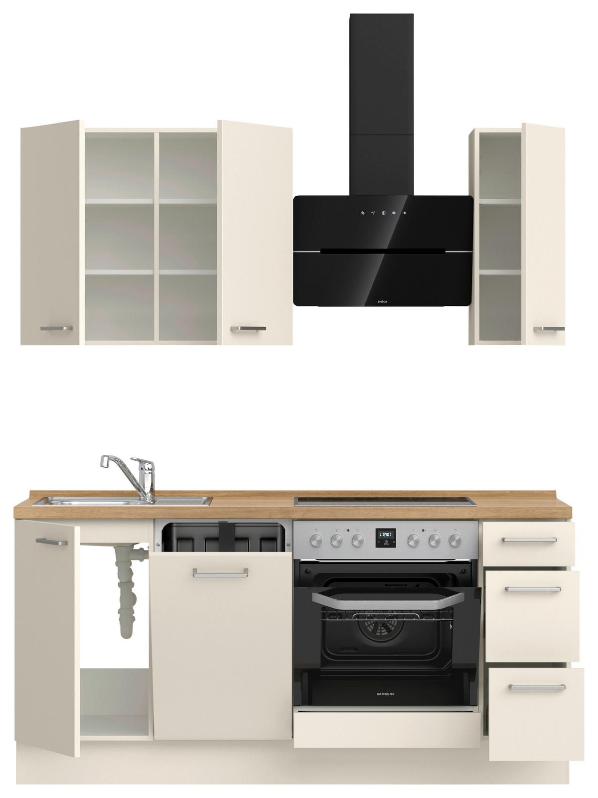 Kuchyňská linka 180 cm, magnólia matná - barvy dubu/magnolie, Moderní, kov/kompozitní dřevo (180cm) - Nobilia