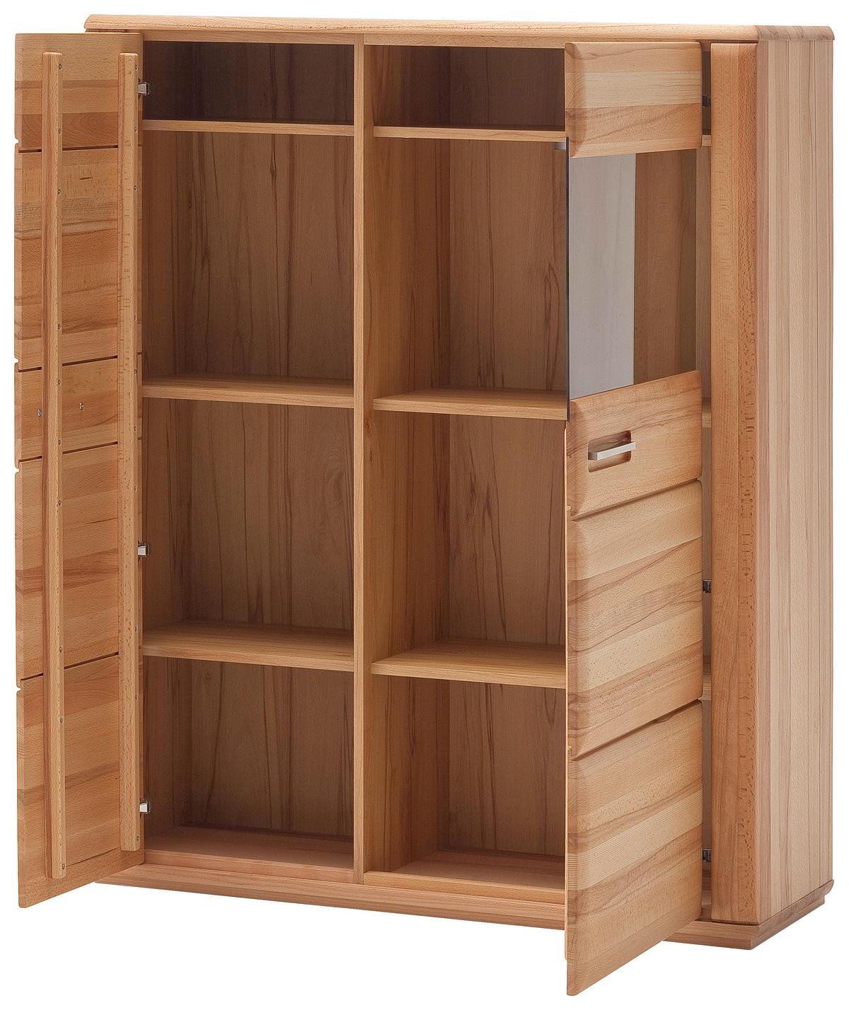 Wohnkombination teilmassiv 4--teilig. Sena Buchefarben - Buchefarben, Design, Glas/Holz (319/209/51cm) - Livetastic