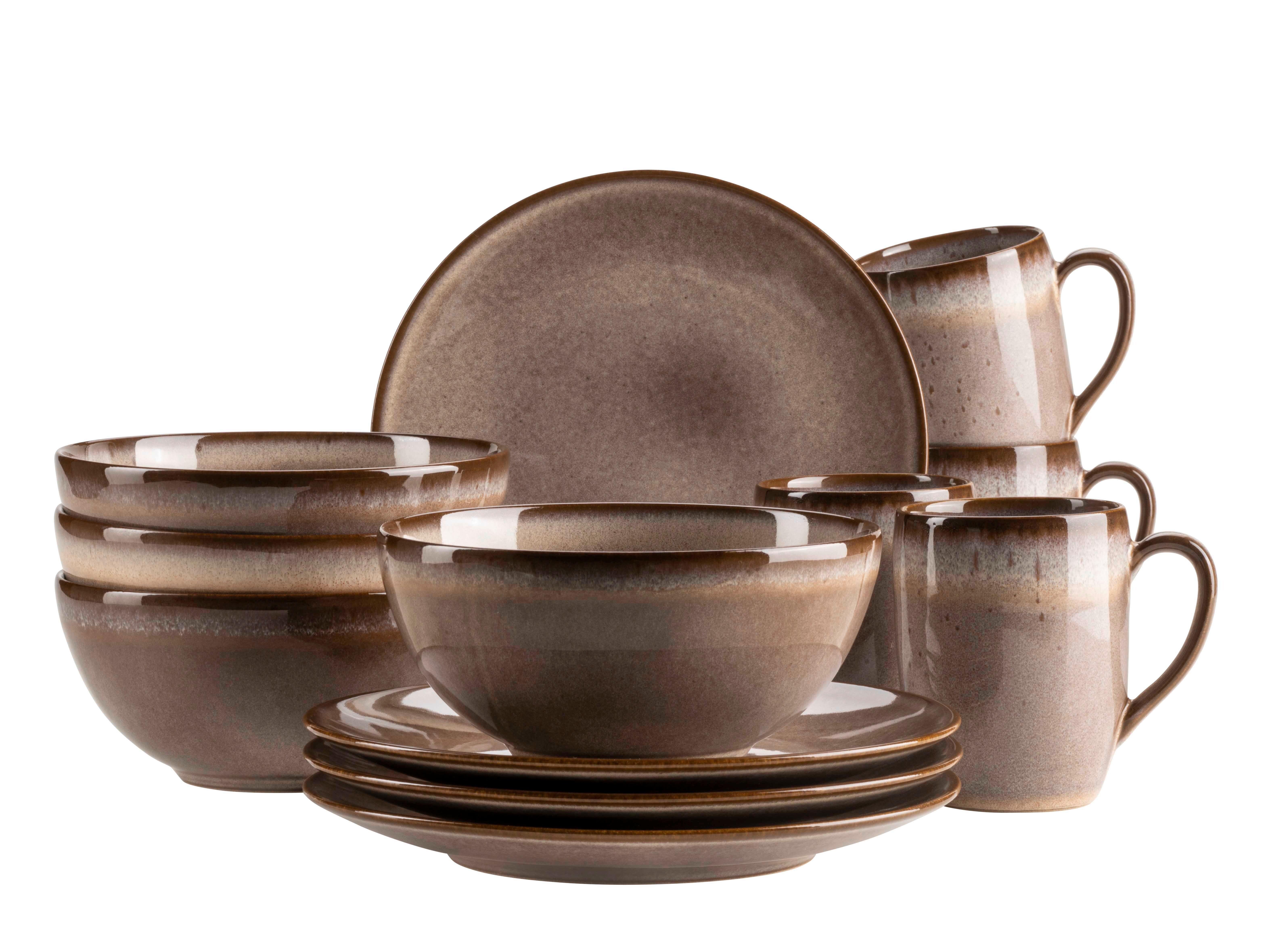 Frühstücksservice SMOKY'S Steinzeug, Braun, 12-teilig - Braun, Basics, Keramik - Mäser