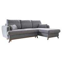 Sedačka LUCILE S, pravá, sv.šedá, úl.prostor a lůžko - světle šedá/přírodní barvy, dřevo/textil (235/157cm) - MID.YOU