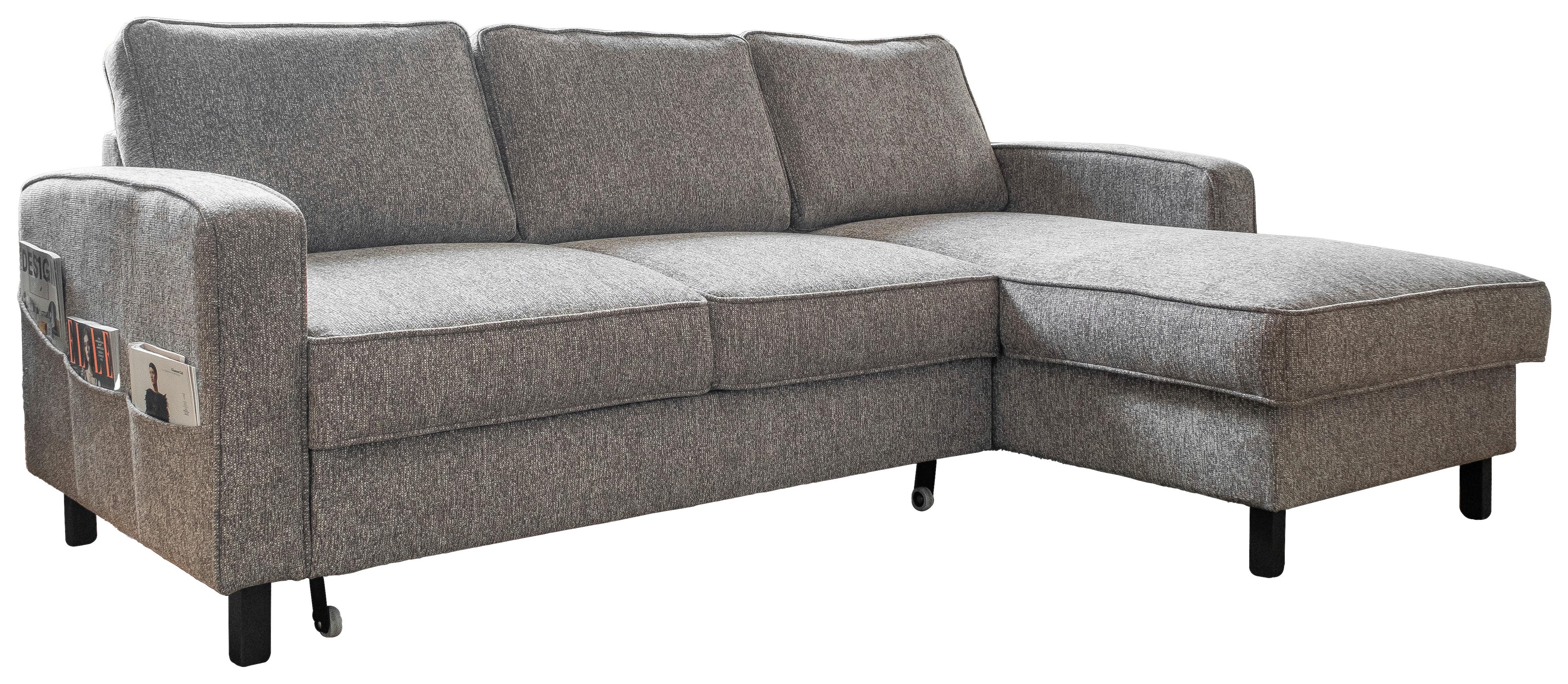 Sedačka MELANIE S, pravá, šedá, úl.prostor a lůžko - šedá/černá, dřevo/textil (228/148cm) - MID.YOU