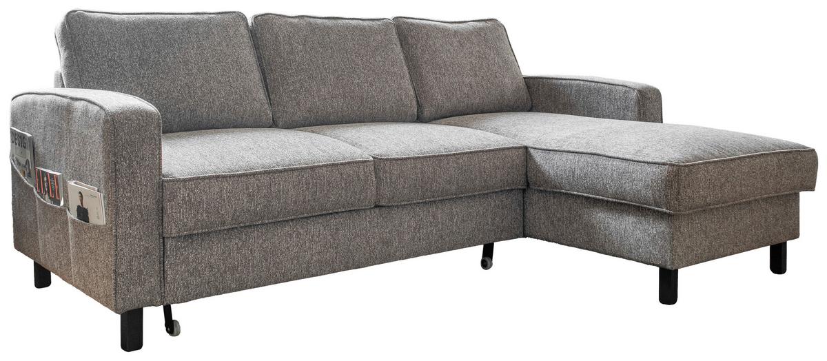 Sedačka MELANIE S, pravá, sivá, úl.priestor a lôžko - čierna/sivá, drevo/textil (228/148cm) - MID.YOU