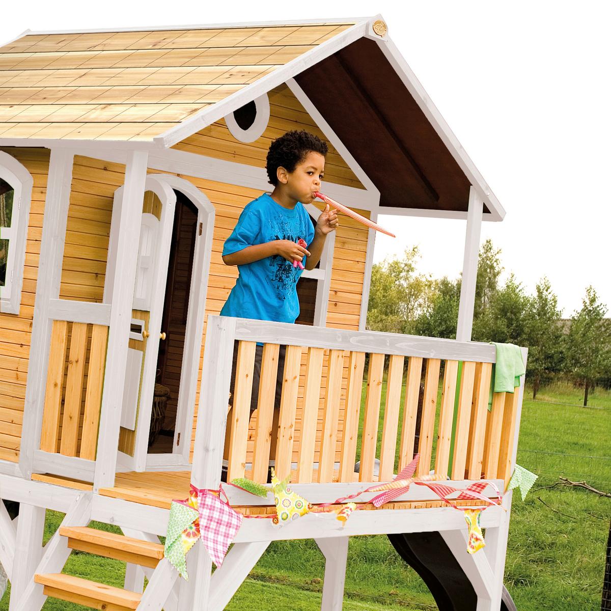 Spielhaus Braun, BxHxT: 380x274x212 cm - Braun/Weiß, KONVENTIONELL, Holz/Kunststoff (380/274/212cm) - Ambia Garden