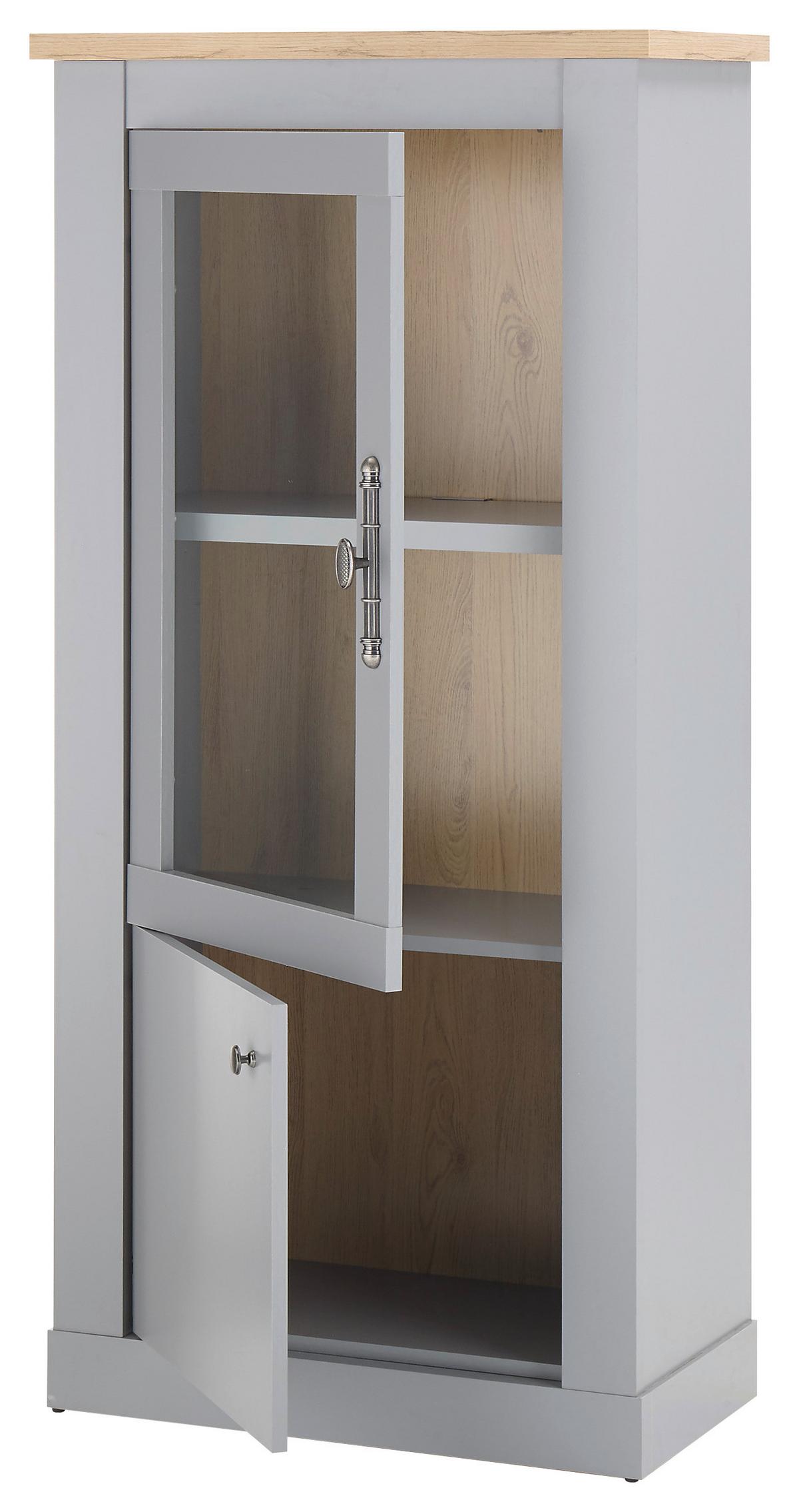 Vitrine Chambord Hellgrau/Eiche Dekor B: 68cm - Eichefarben/Hellgrau, Design, Holzwerkstoff (68/142/37cm) - MID.YOU