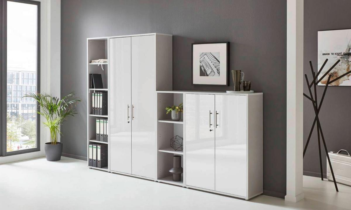 Büro Office Edition Grau/weiß Hochglanz - Weiß Hochglanz/Grau, MODERN, Holzwerkstoff - MID.YOU