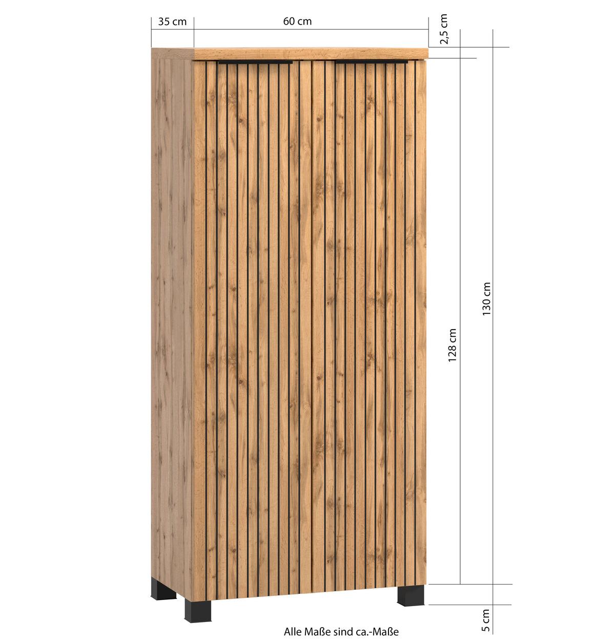Midischrank Bad Chester B: 60cm Eiche Wotan Dekor/Schwarz - Eiche Wotan/Schwarz, MODERN, Holzwerkstoff (60/130/35cm) - Held