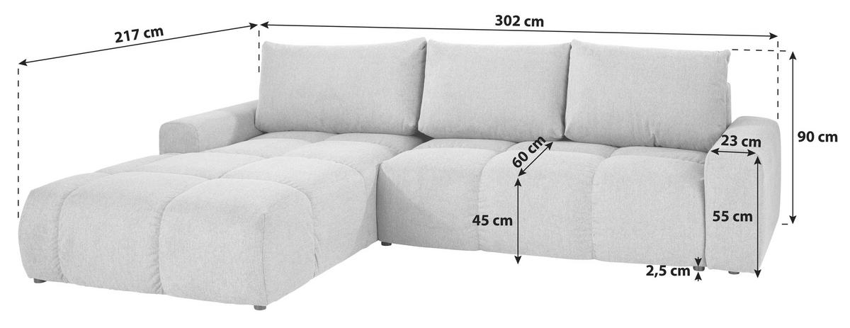 Rohová sedačka ATLANTIC, levá, šedá - šedá/černá, Design, textil/plast (217/302cm) - Luca Bessoni
