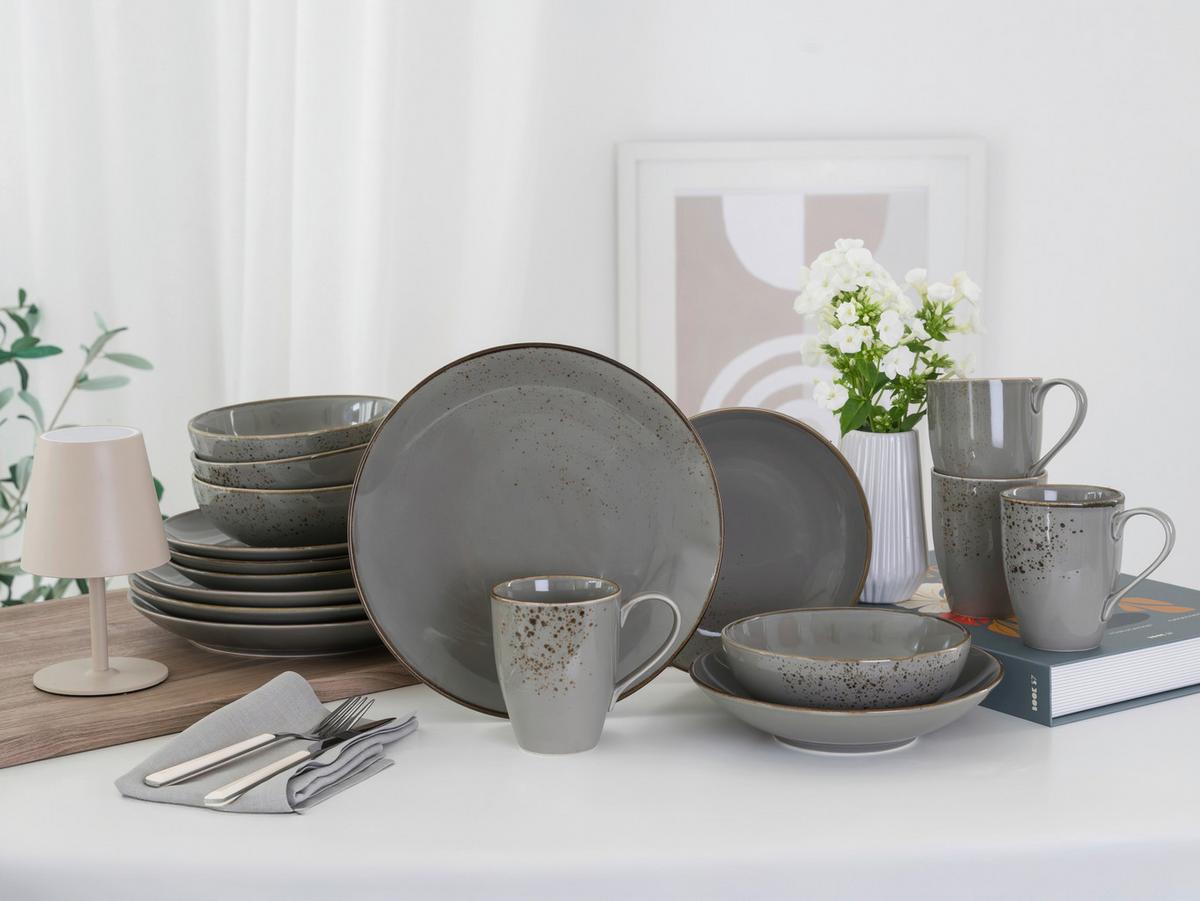 Kombiservice 20tlg. Steinzeug, grau - Grau, Basics, Keramik - Creatable