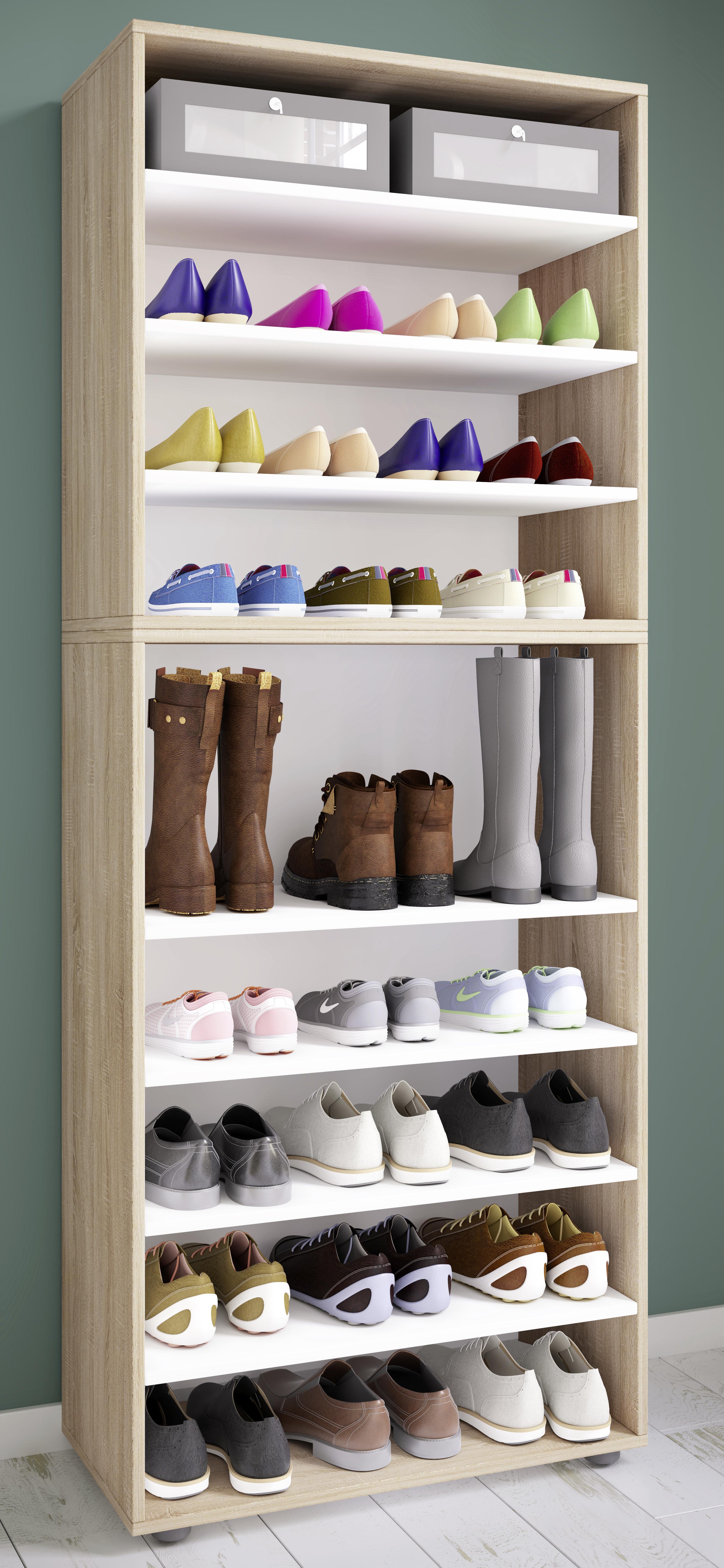 Schuhregal Lona Xxl 9 Ablagen Eiche Dekor H: 183 Cm - Schwarz/Sonoma Eiche, KONVENTIONELL, Holzwerkstoff (70/183/37cm) - MID.YOU