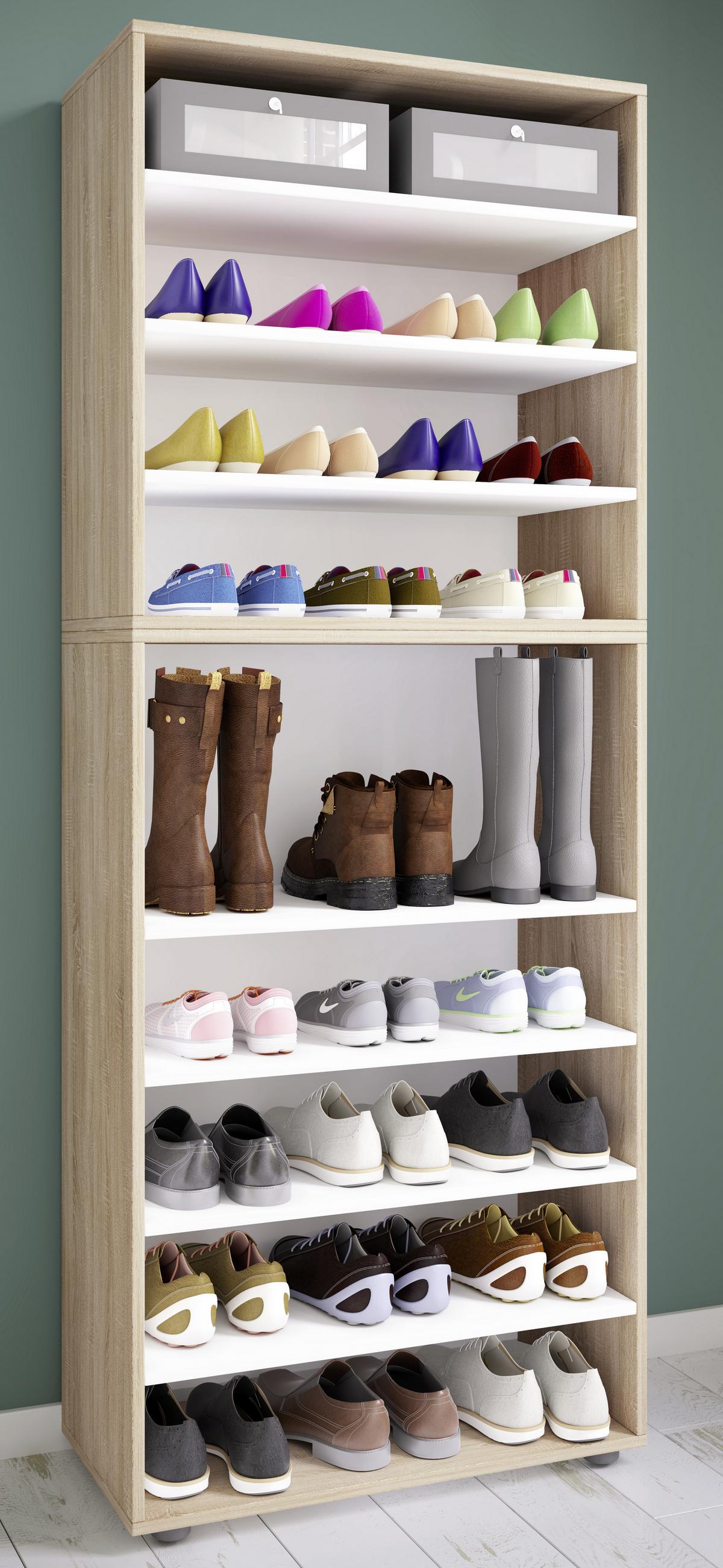 Schuhregal Lona XXL 9 Ablagen Eiche Dekor H: 183 cm - Schwarz/Sonoma Eiche, KONVENTIONELL, Holzwerkstoff (70/183/37cm) - MID.YOU