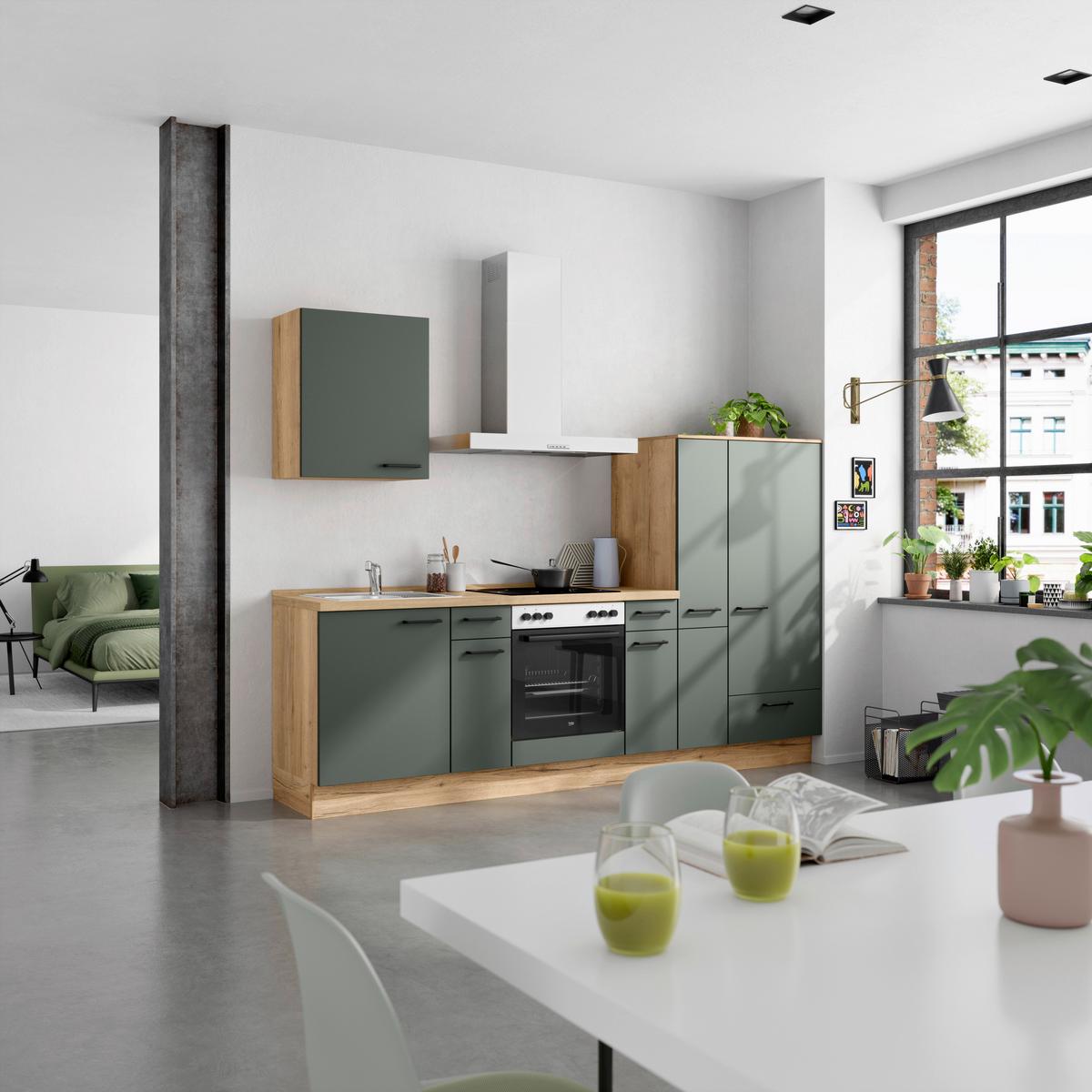 Küchenleerblock Easytouch Low-Line, L3 Rechts - Dunkelgrün/Eichefarben, MODERN, Holzwerkstoff (270cm) - Nobilia