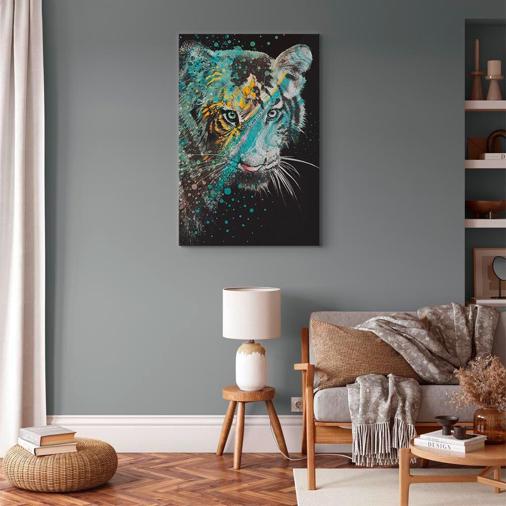Leinwandbild Tiger Schwarz Mintgrün B: 40 cm
