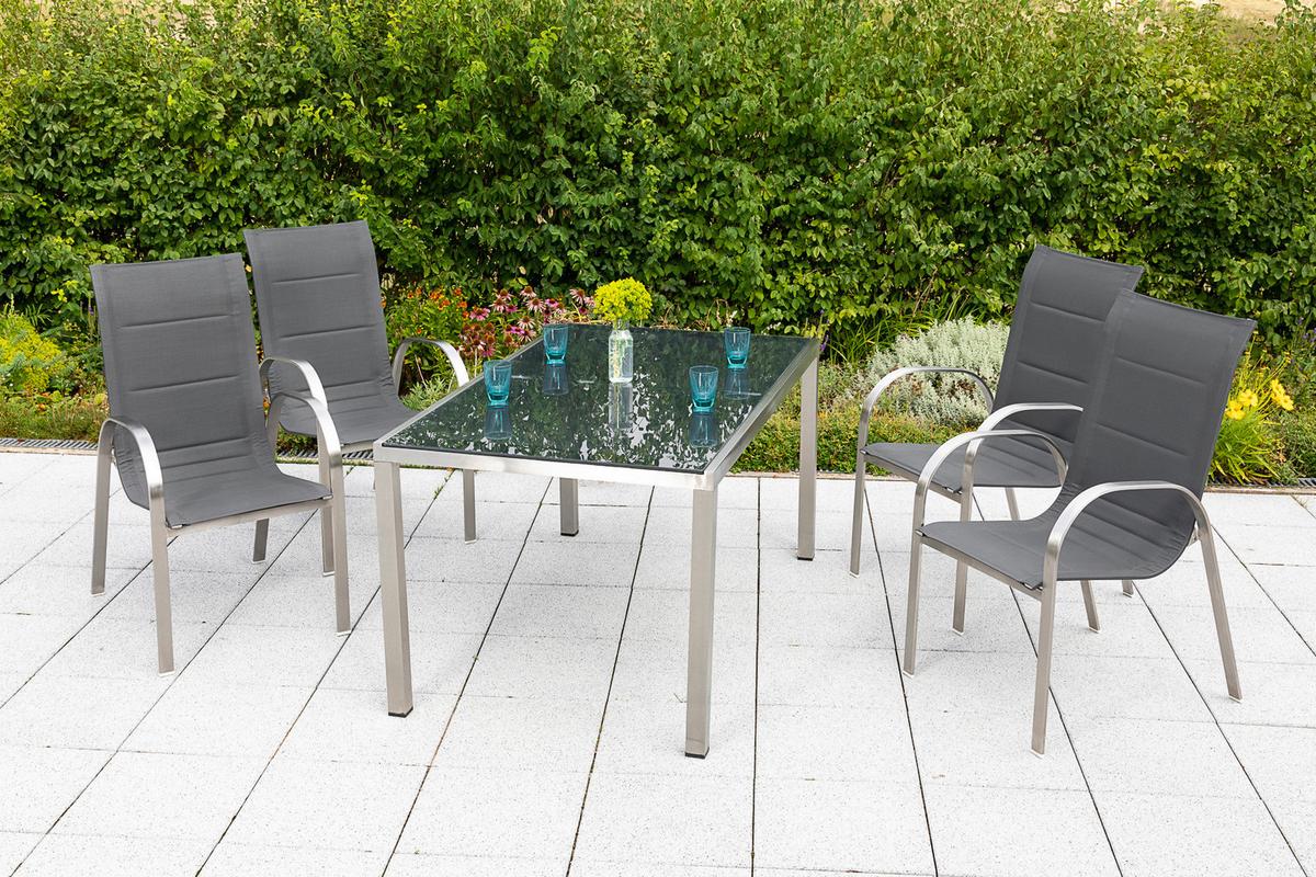 Gartentisch Edelstahl/Glas L 150 cm - Silberfarben/Grau, MODERN, Glas/Metall (150/90/75cm) - Gardenson