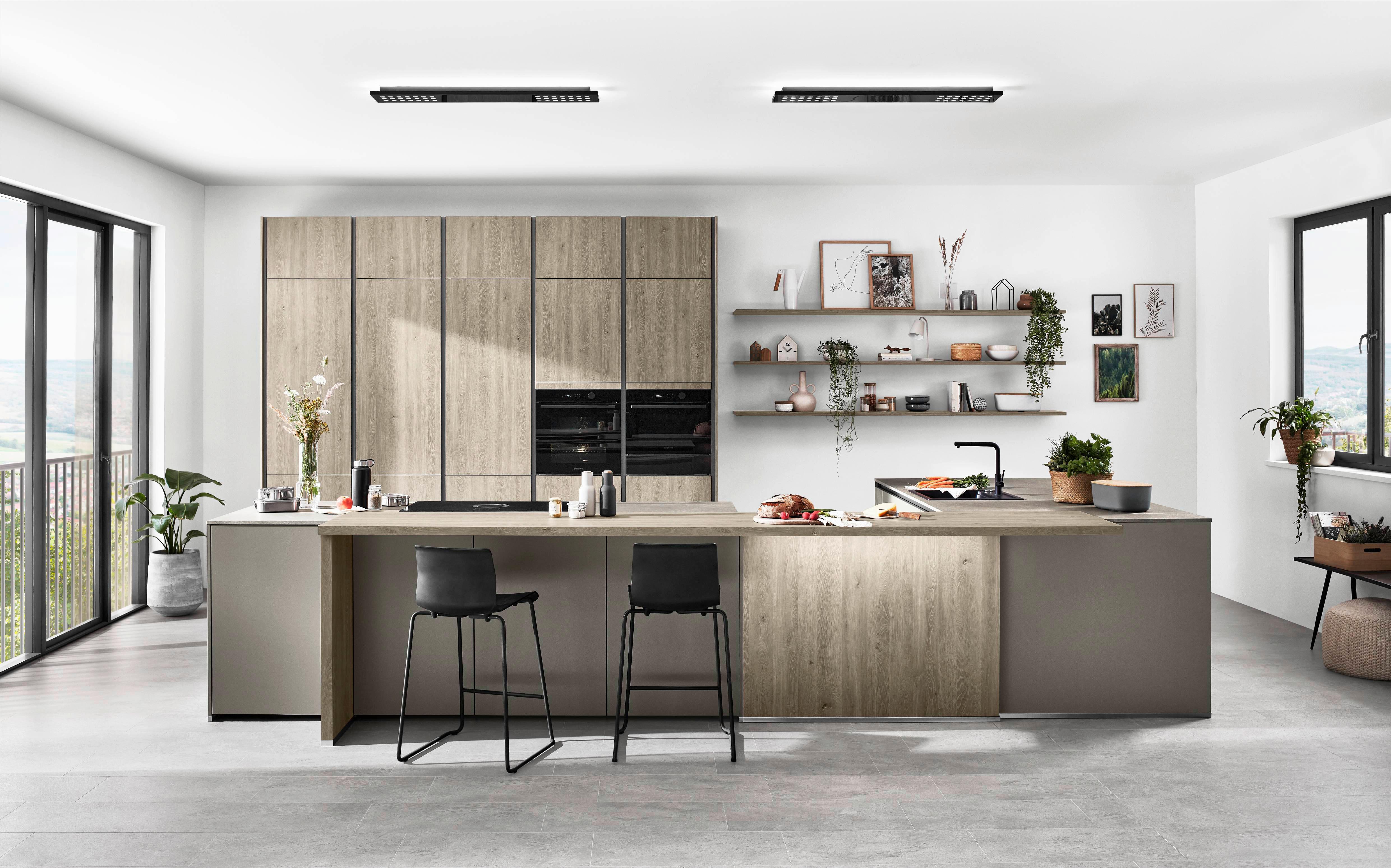 Einbauküche Riga/Eastbourne Frei Planbar Klassisch - Erlefarben/Grau, MODERN, Holzwerkstoff - Vertico
