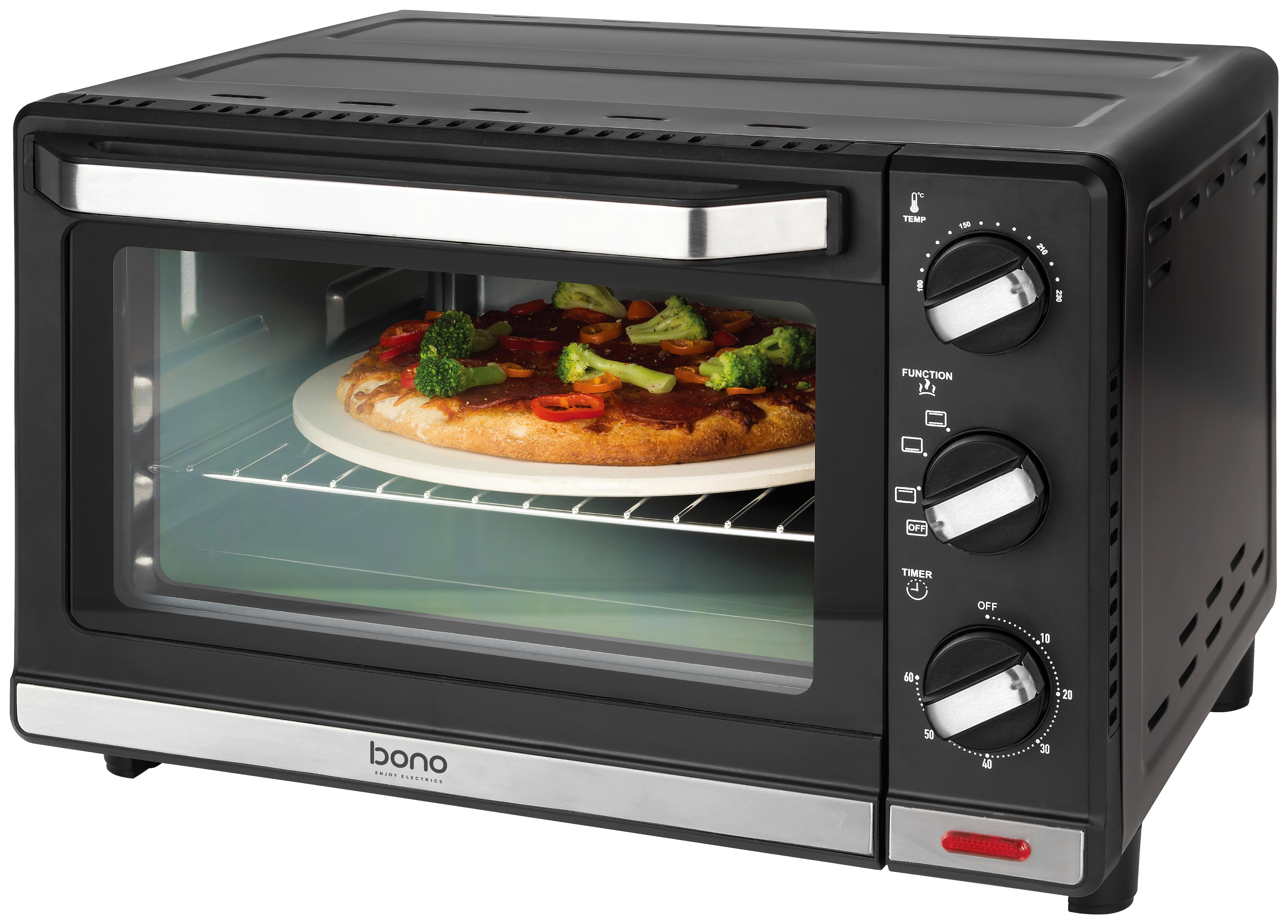 Minibackofen Fabio Schwarz Edelstahl 1500W mit Grillrost - Edelstahlfarben/Transparent, KONVENTIONELL, Glas/Kunststoff (43/38/29cm) - Bono