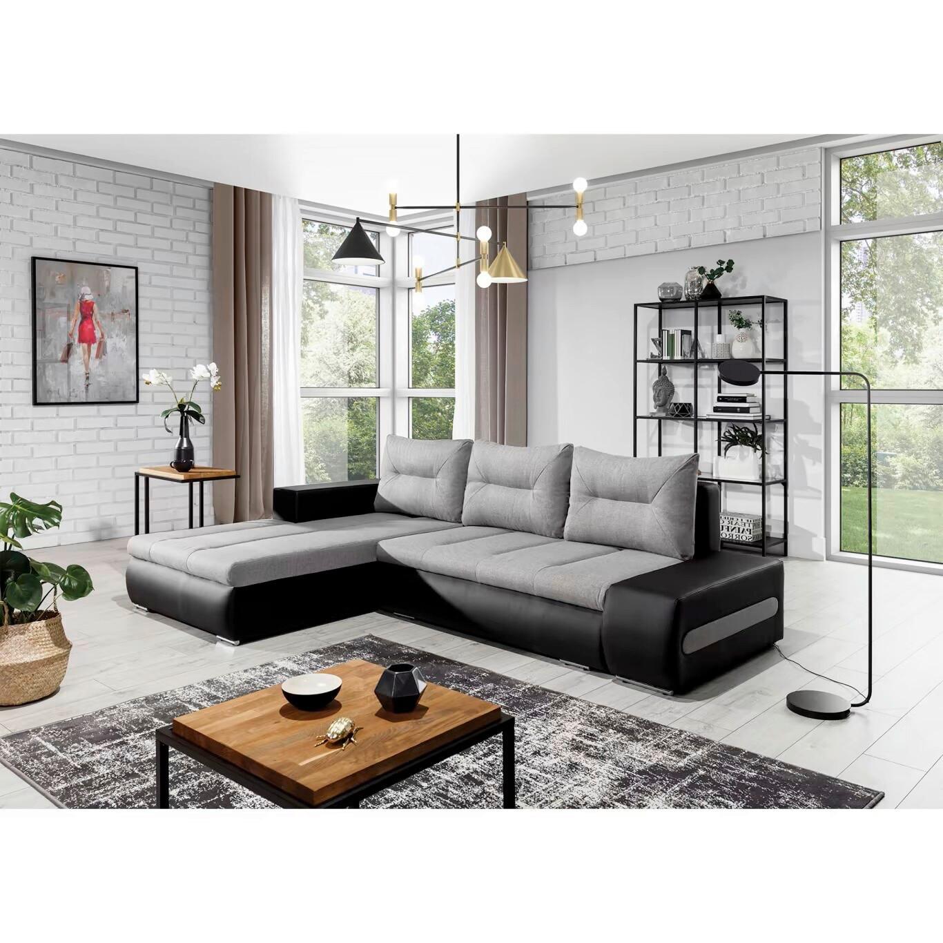 Ecksofa Ottavio Schwarz/Hellgrau S: 180x275 cm - Chromfarben/Hellgrau, Design, Textil (180/275cm) - MID.YOU