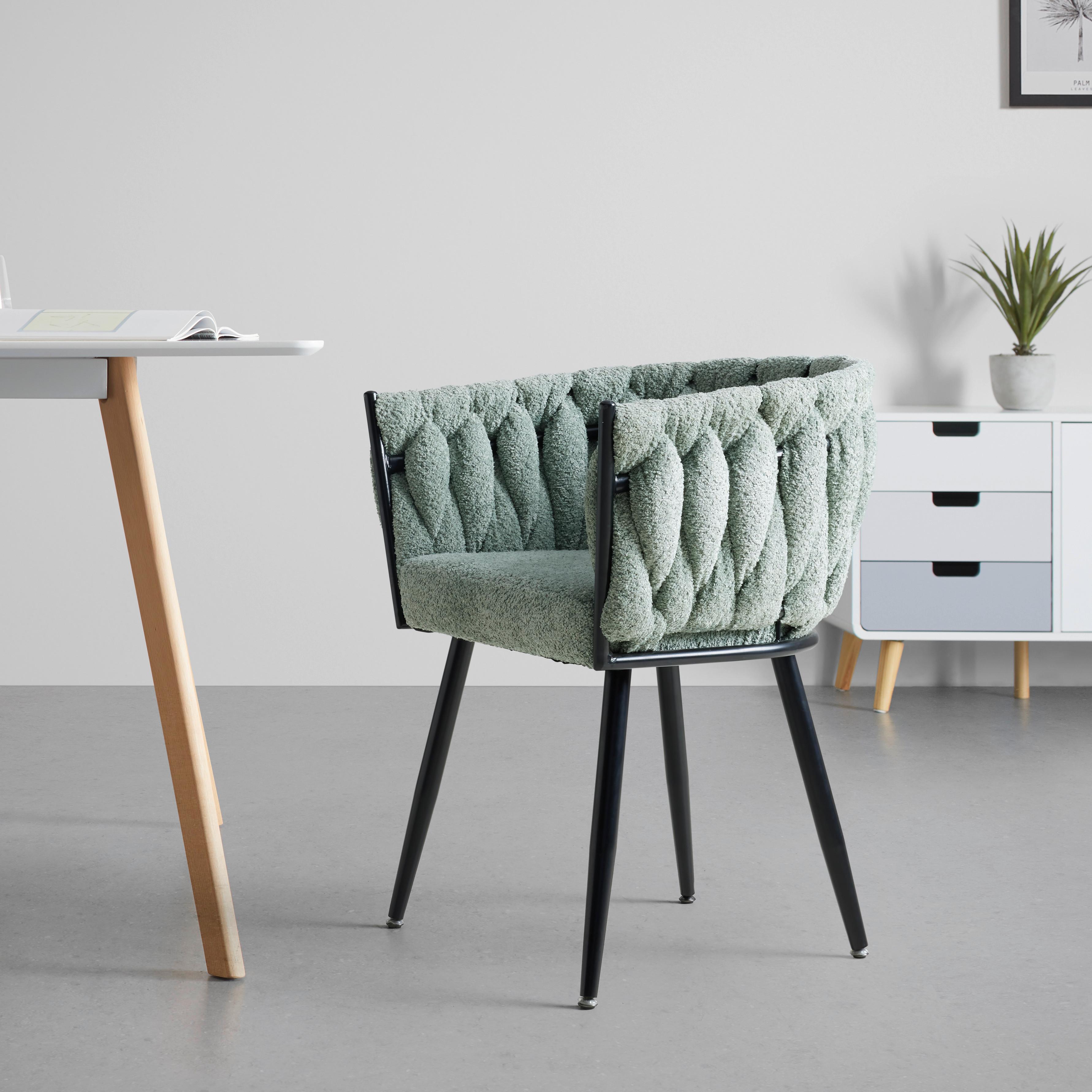 Stolička s podrúčkami zelená ženilka - čierna/svetlozelená, Modern, kov/drevo (64/78/55cm) - Premium Living