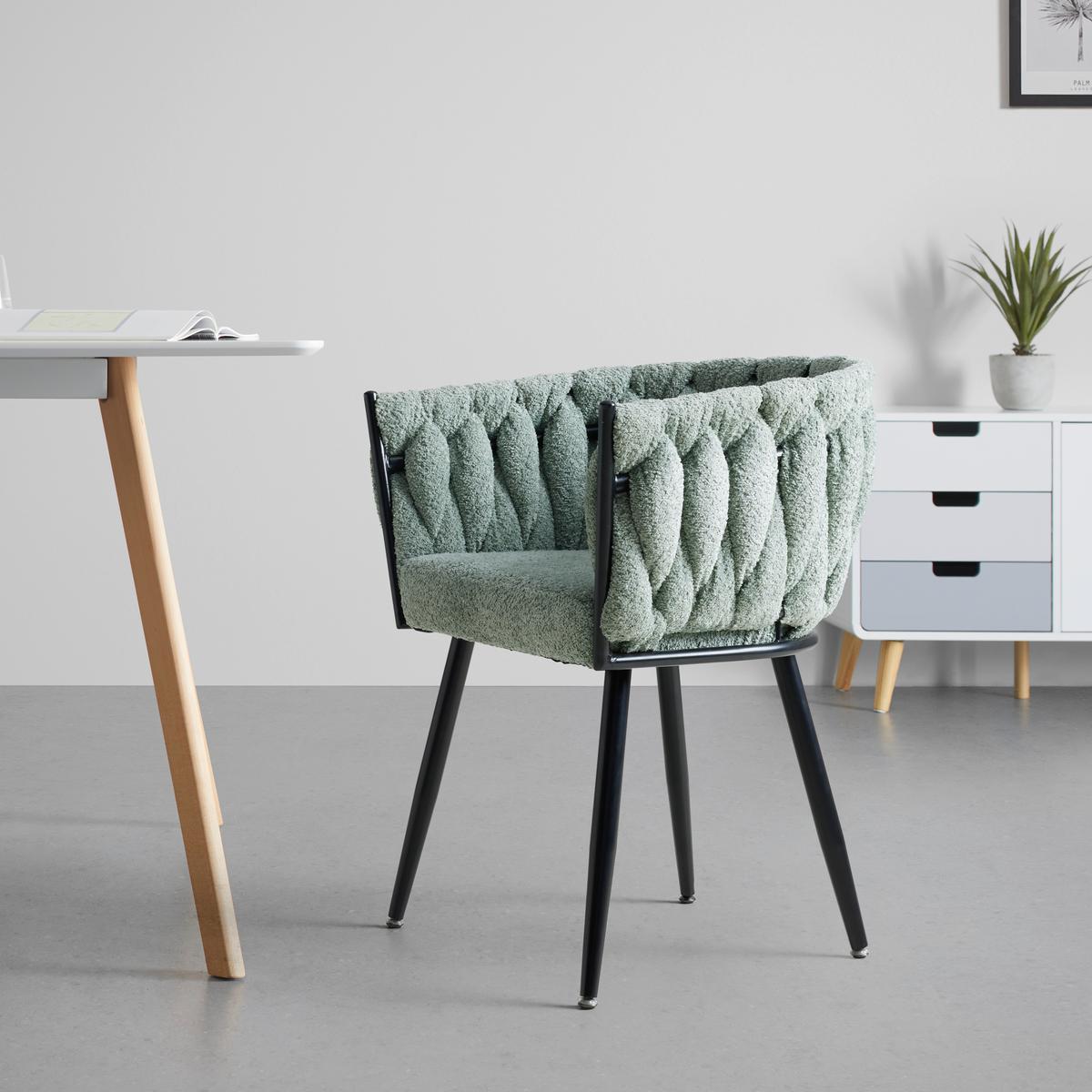 Židle s područkami zelená ženilka - černá/světle zelená, Moderní, kov/dřevo (64/78/55cm) - Premium Living