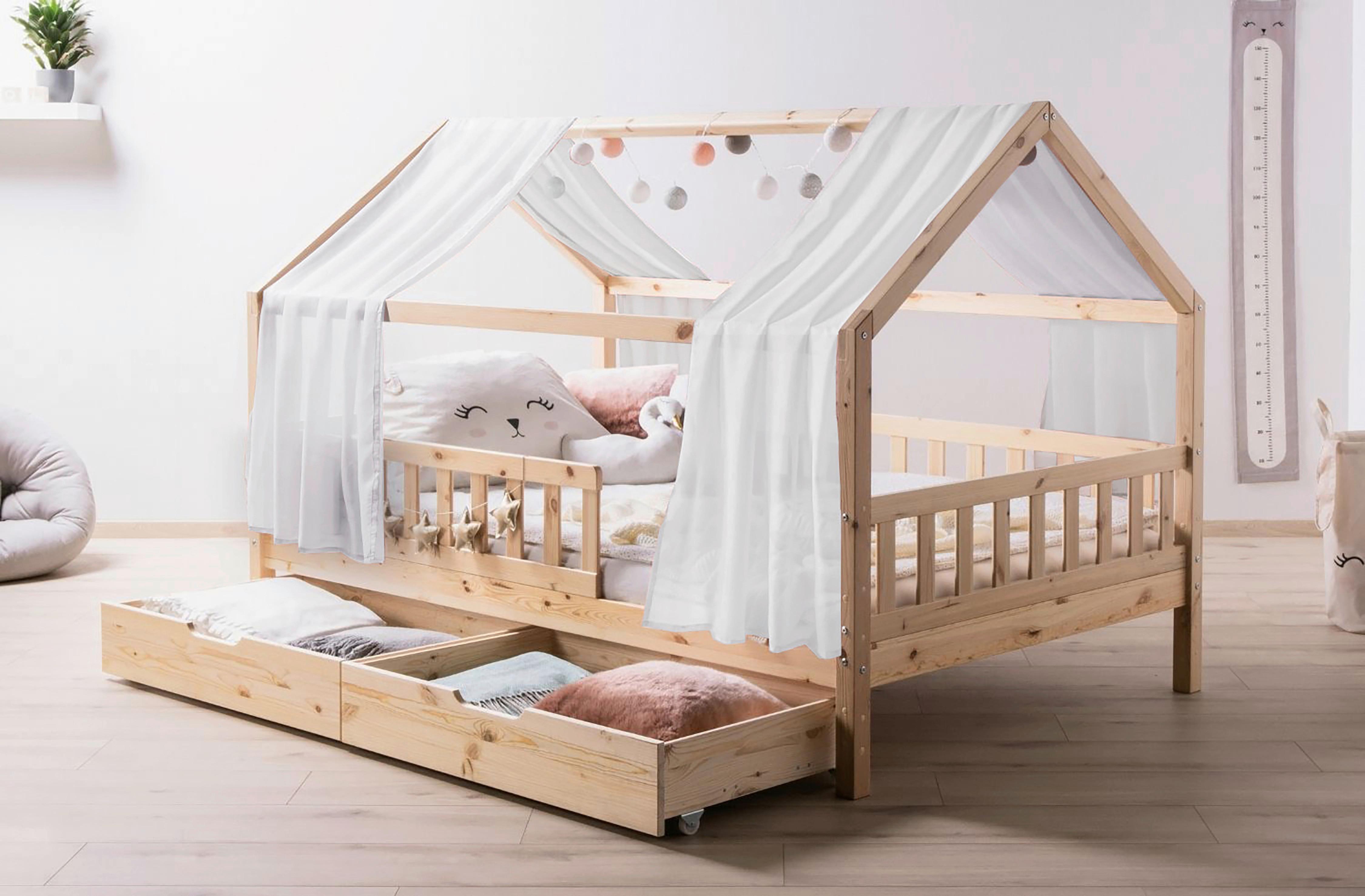 Hausbett Kim Naturfarben/Weiß 140x200cm - Naturfarben/Weiß, MODERN, Holz/Textil (140/200cm) - Livetastic