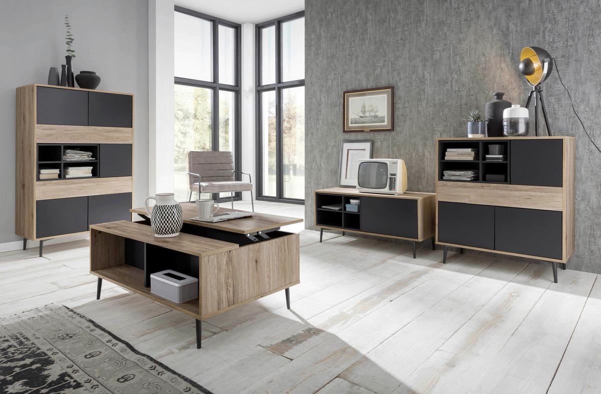 Highboard Anthrazit, Naturfarben B: 78cm - Anthrazit/Schwarz, Design, Holzwerkstoff (78/130/39cm) - Livetastic