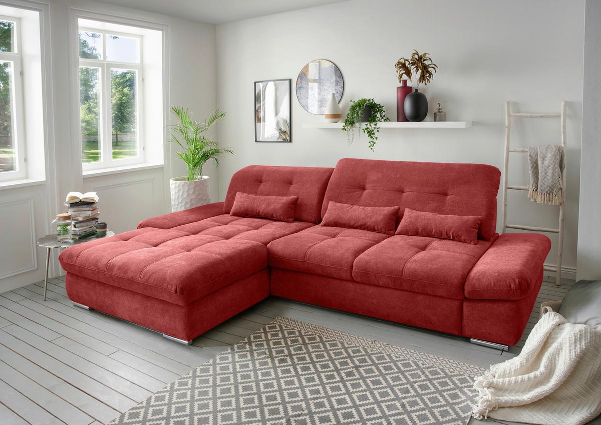 Ecksofa Dalida Rot S: 196x300 cm - Chromfarben/Rot, Design, Textil (196/300cm) - Livetastic