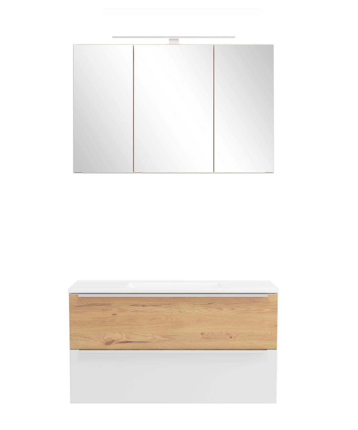 Badezimmer Verona Weiß/Wildeiche 2-teilig - Wildeiche/Weiß, Trend, Glas/Holzwerkstoff (100/200/47cm) - Held
