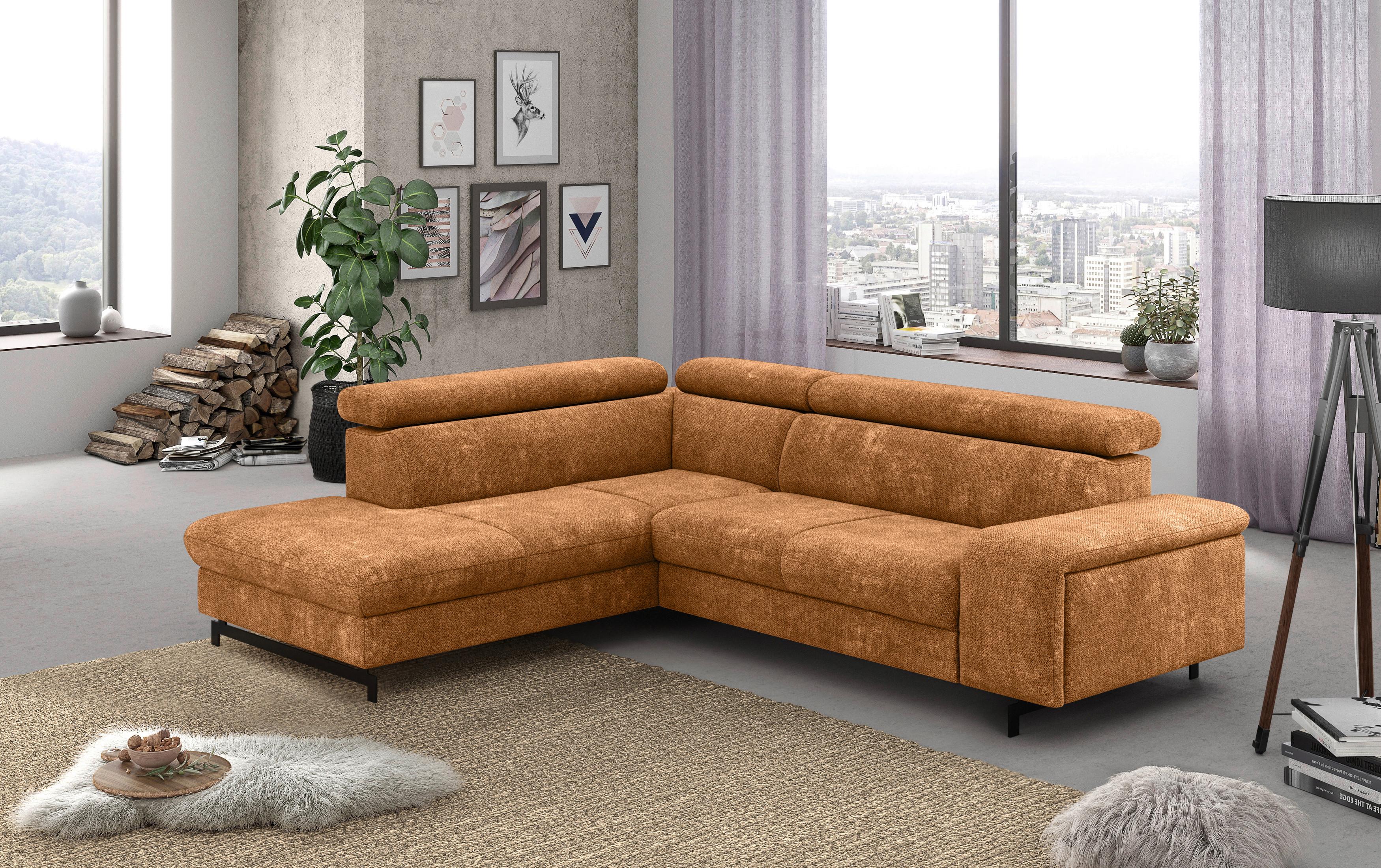 Ecksofa Mit Bettkasten Emma Cognac 215x262 Cm - Cognac/Schwarz, Textil (215/262cm) - MID.YOU