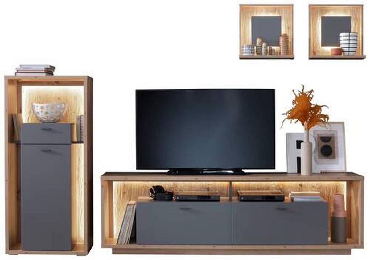 Wohnkombination 4-Tlg. Lizzano Grau/Eichefarben - Eichefarben/Grau, Design, Holzwerkstoff (286/200/40cm) - MID.YOU