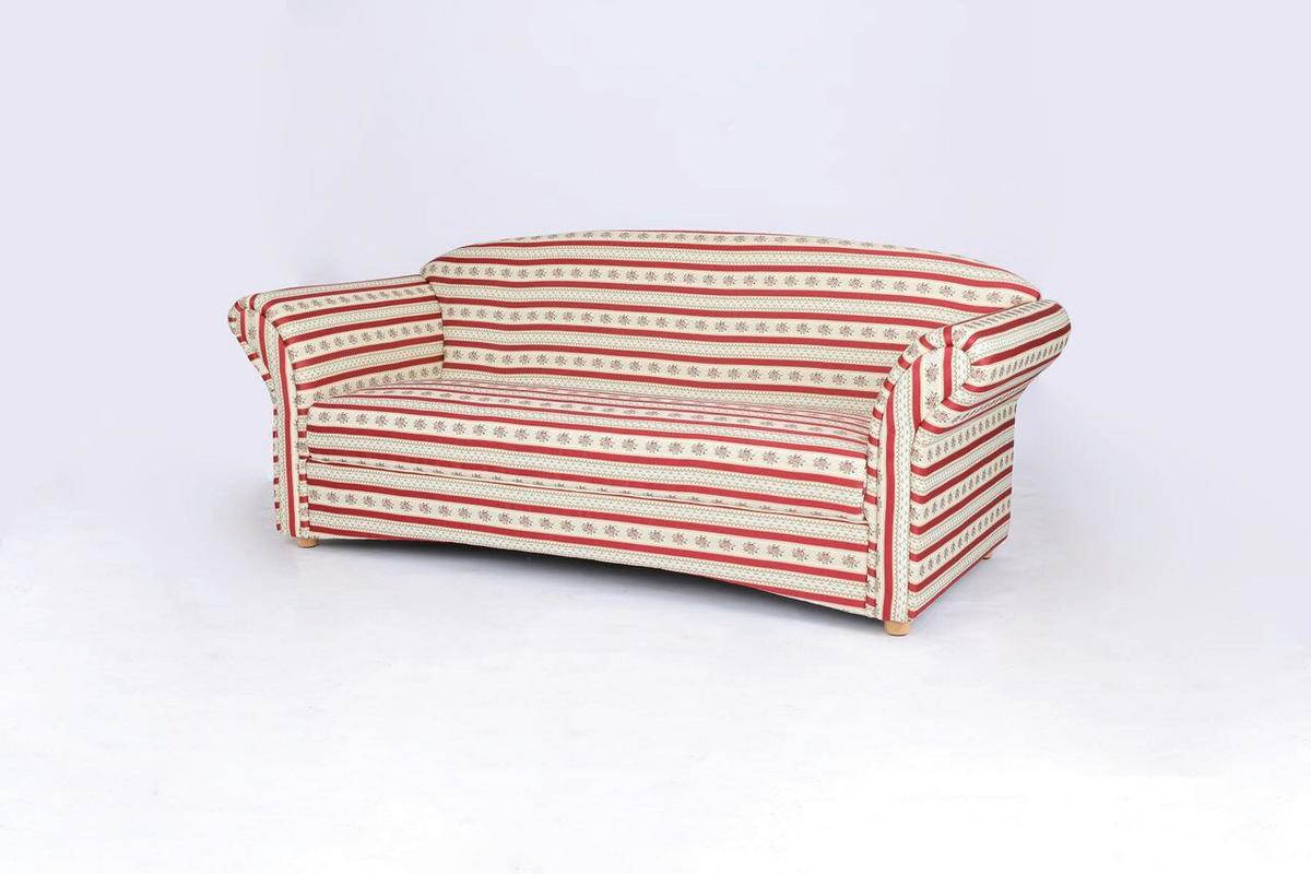 3-Sitzer Loretta,rot gestreift Blumenmuster, ca. 204x83x85 cm - Hellbraun/Bordeaux, Basics, Holz/Textil (204/83/85cm)