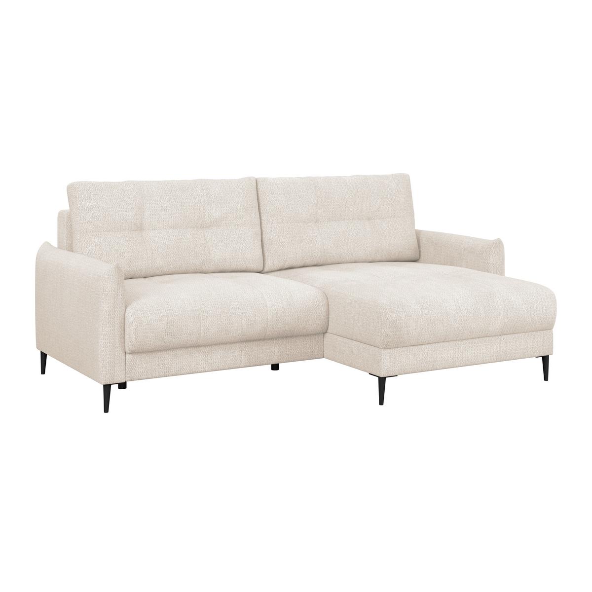Ecksofa Polis Webstoff weiß, 221x142cm - Schwarz/Weiß, Trend, Textil (221/142cm) - Ondega