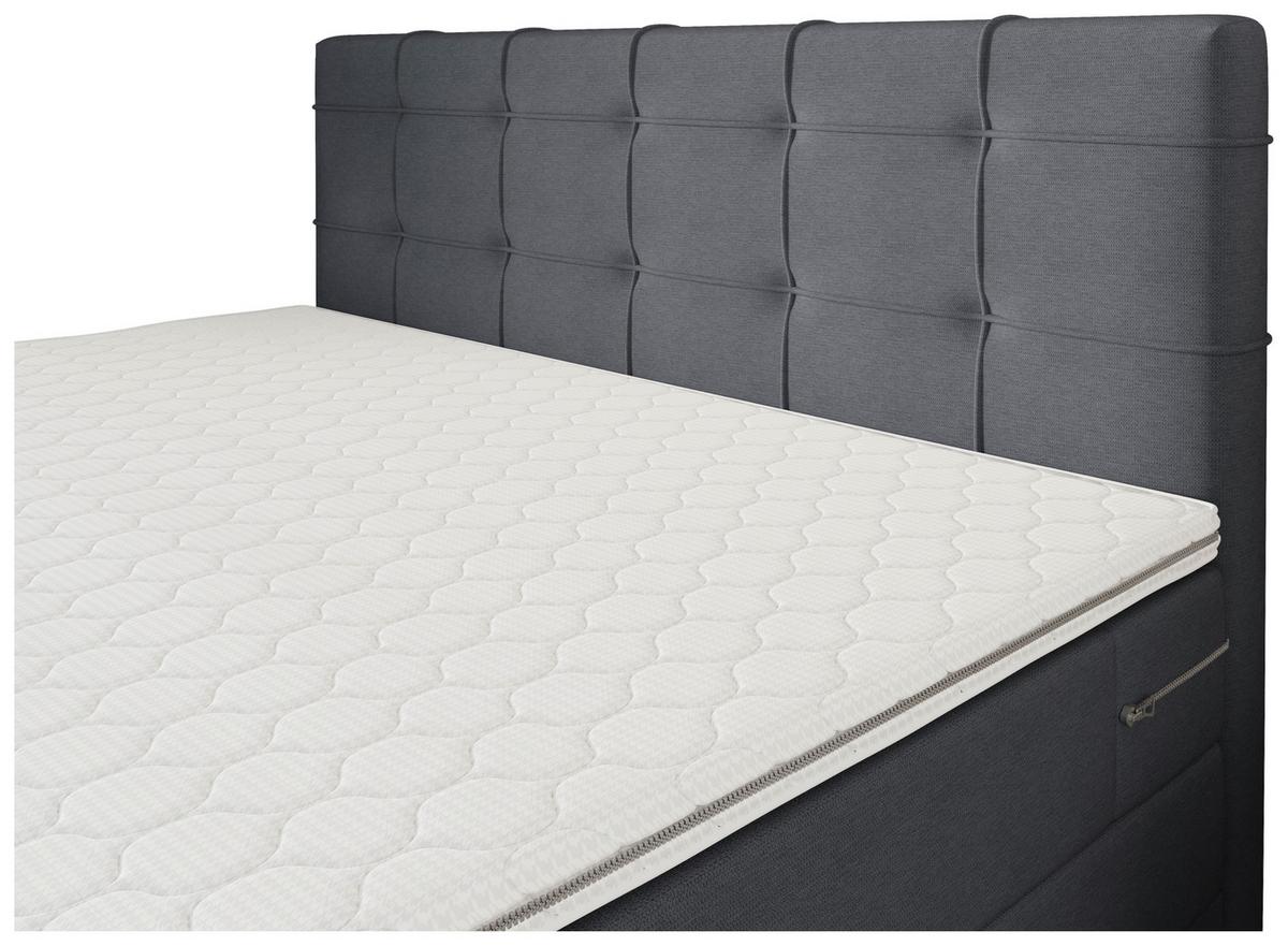 Boxspringbett Mitto mit Topper 180x200 cm - Blaugrau/Schwarz, KONVENTIONELL, Textil/Metall (180/200cm)