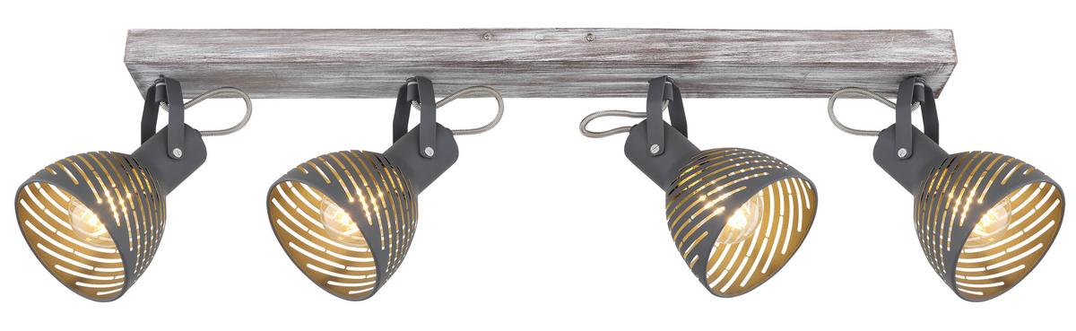 Strahler 4-flammig Verstellbar L: 80 Cm - Blau/Naturfarben, Basics, Holz/Metall (80/12,5/25cm) - Globo