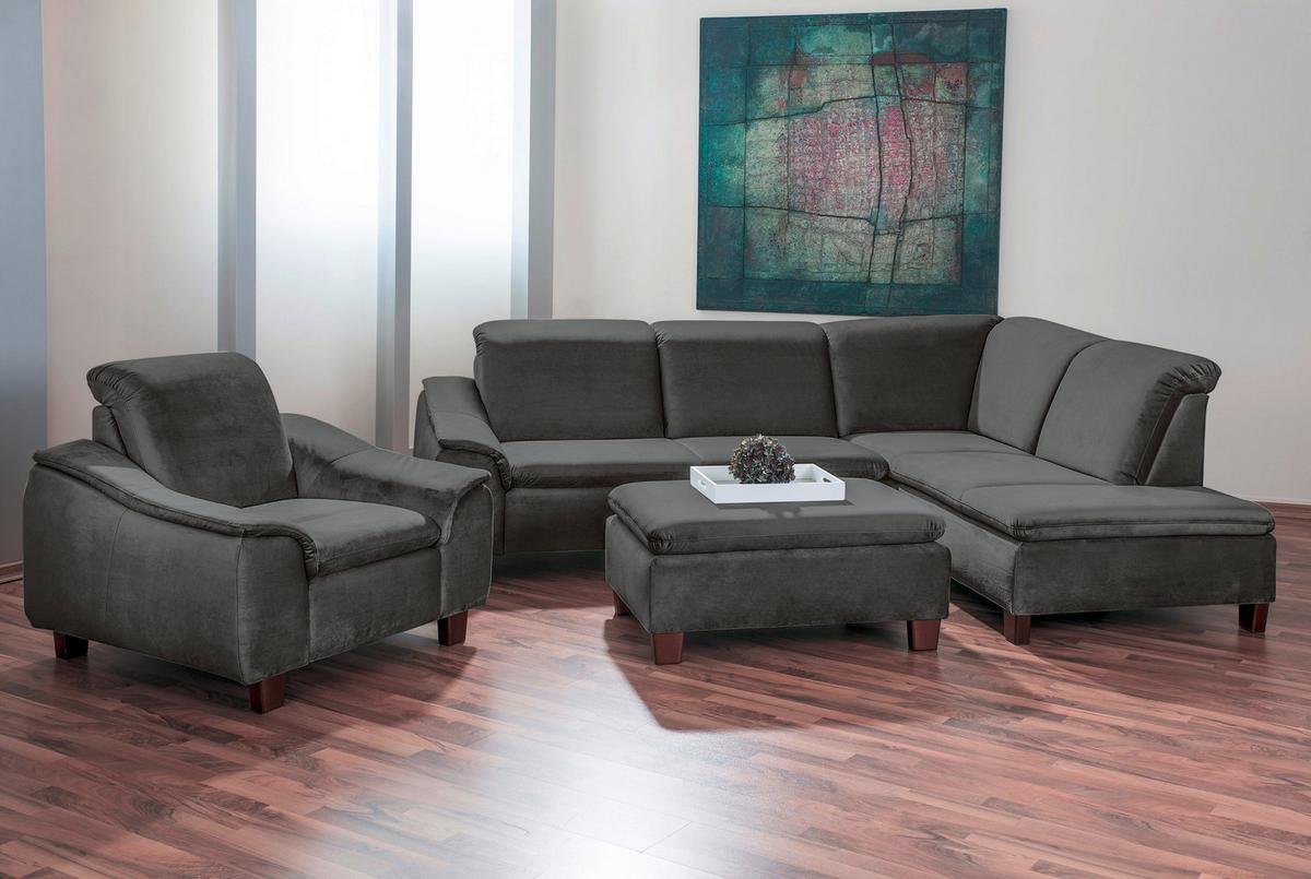 Ecksofa Aaron Anthrazit Flachgewebe - Anthrazit/Nussbaumfarben, Design, Textil (247/187cm) - Max Winzer