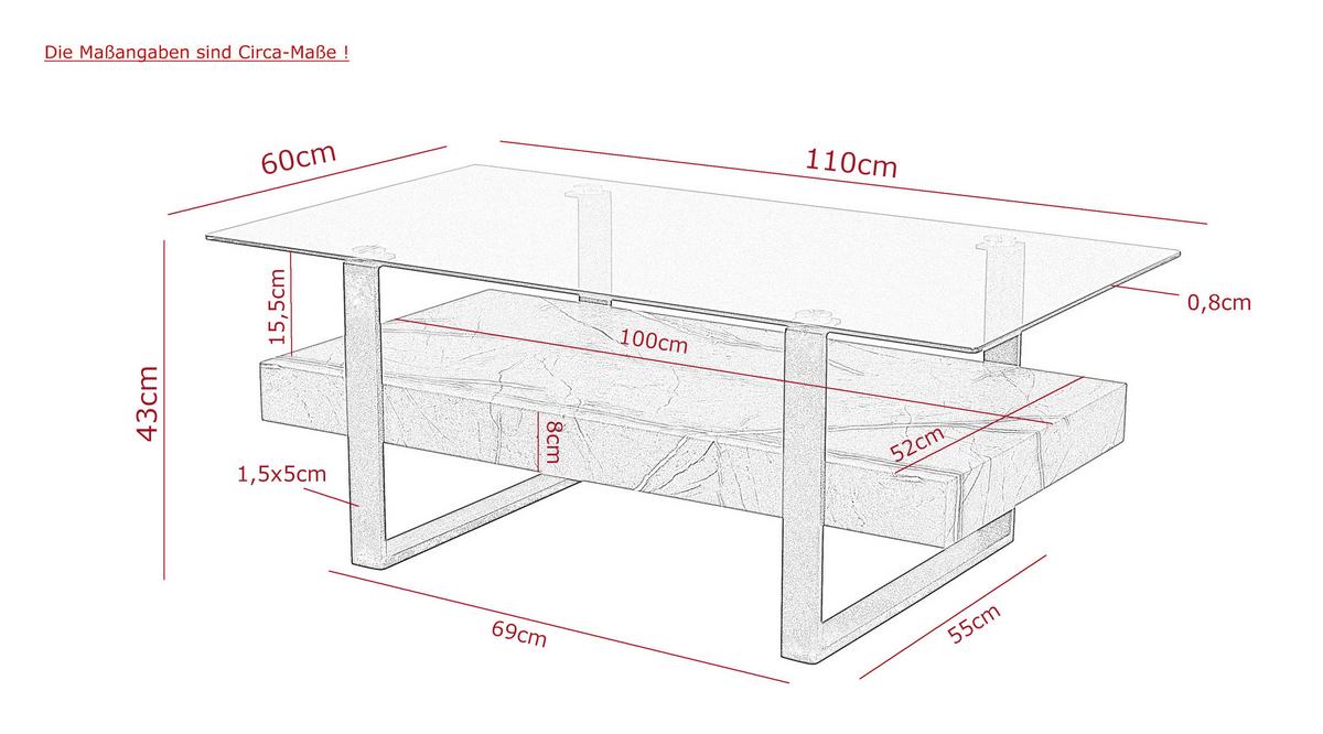 Couchtisch Konrad Grau L: 110 cm - Schwarz/Grau, Design, Glas/Holzwerkstoff (110/60/43cm) - Livetastic