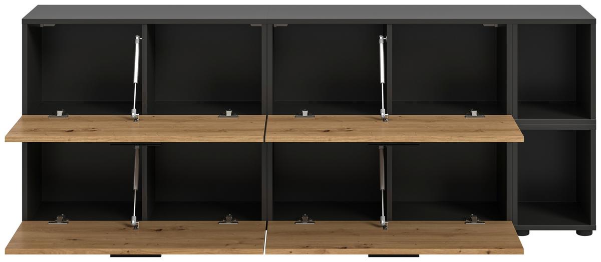 Wohnwand, The One 6, B: 176 cm Artisan Eiche Dekor/Grau - Schwarz/Eiche Artisan, Trend, Holzwerkstoff (176/67/34cm)