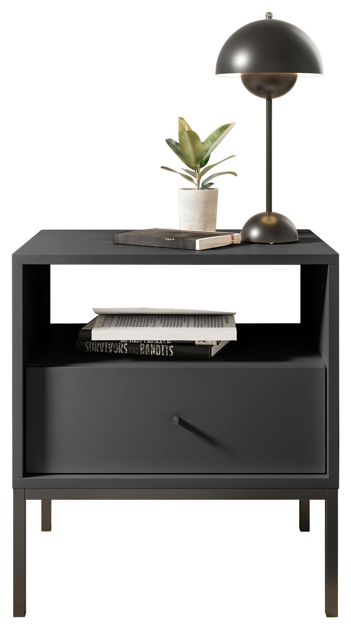 Nachkästchen Graphitfarben H: 56 cm Ines - Schwarz/Graphitfarben, MODERN, Holzwerkstoff (54/56/39cm) - MID.YOU