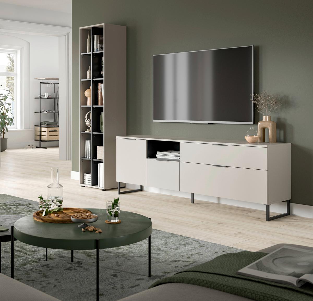 Wohnwand Noida Kaschmirfarben /Schwarz B: 245cm - Kaschmir/Schwarz, Design, Holzwerkstoff (245/192/41cm) - Livetastic
